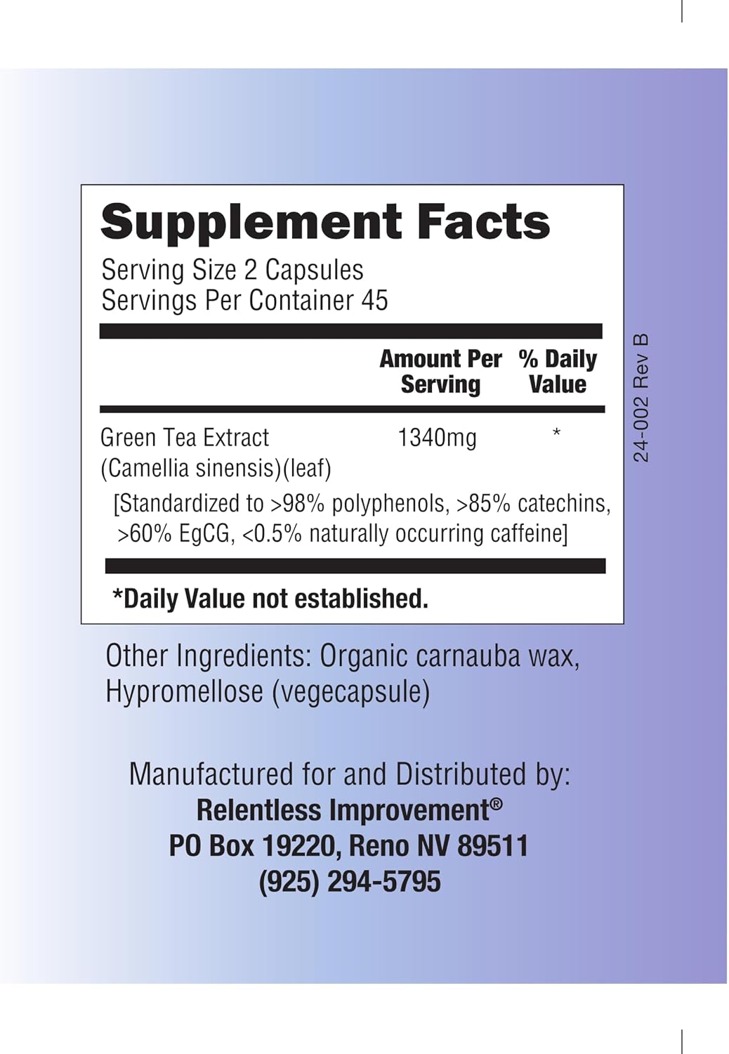 EGCG Green Tea Extract 90 Capsules 670mg Extract Per Capsule Standardized to High Potency 98%+Polyphenols 60% EgCG Very Low Caffeine Gentle On