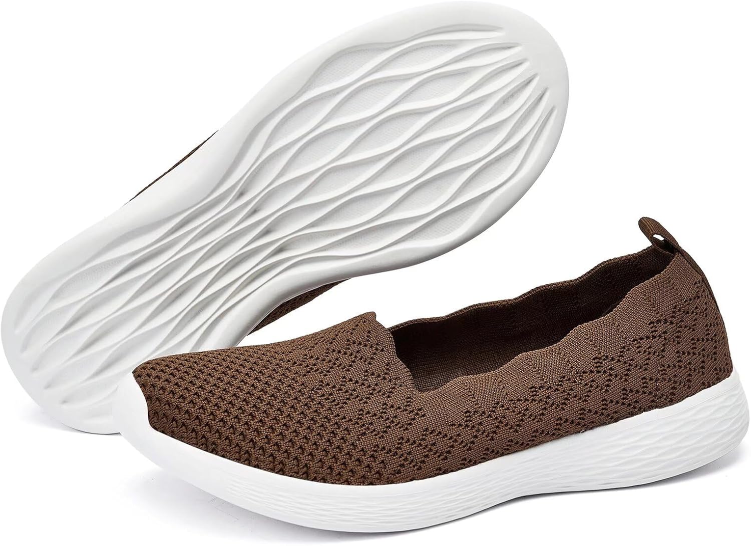 poemlady Women's Walking Shoes Slip On Knit Mesh Loafers Round Toe Flat