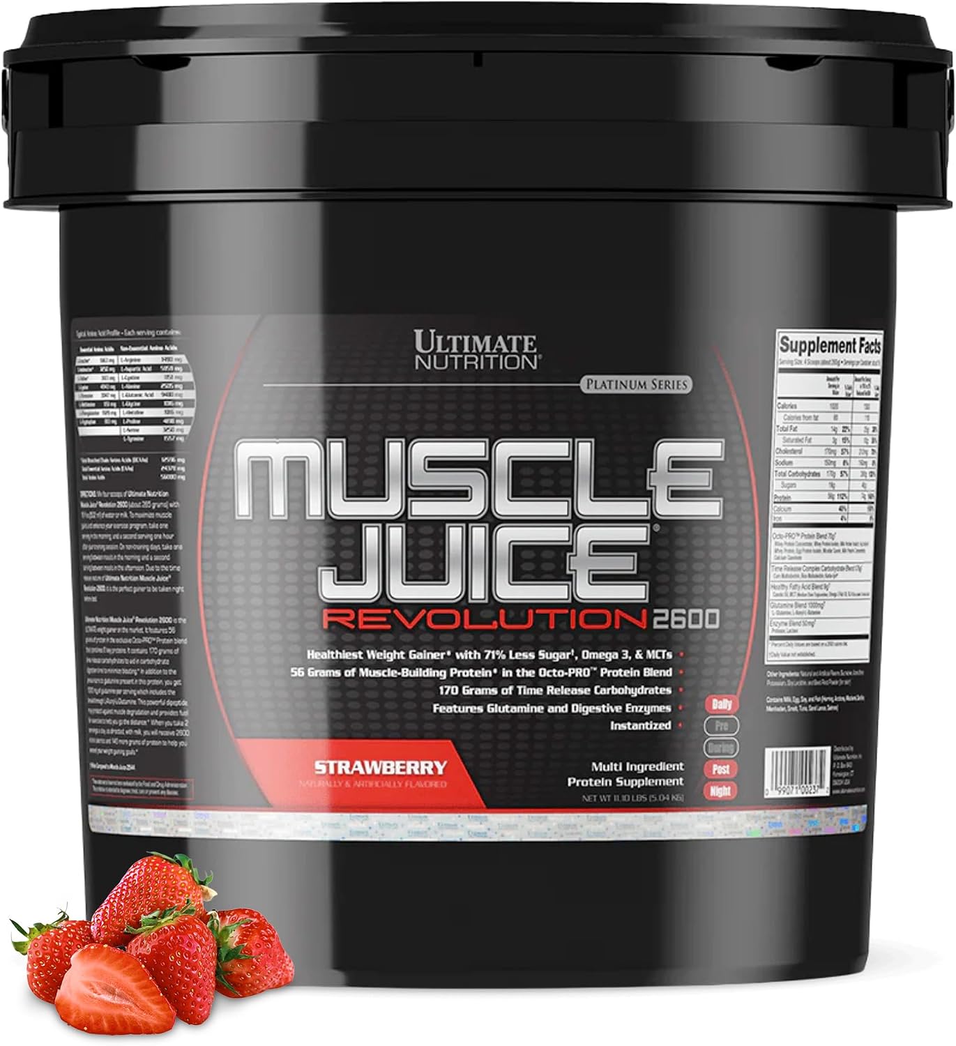 Ultimate Nutrition Muscle Juice Revolution 2600 Weight Gainer, Muscle Recovery with Glutamine, Micellar Casein and Time Release Complex Carbohydrates, Banana Protein Powder, 4.69 Pounds | 70g Octo-PRO™ Protein Blend, 175g Time-Release Carbs, 1000mg Gluta…