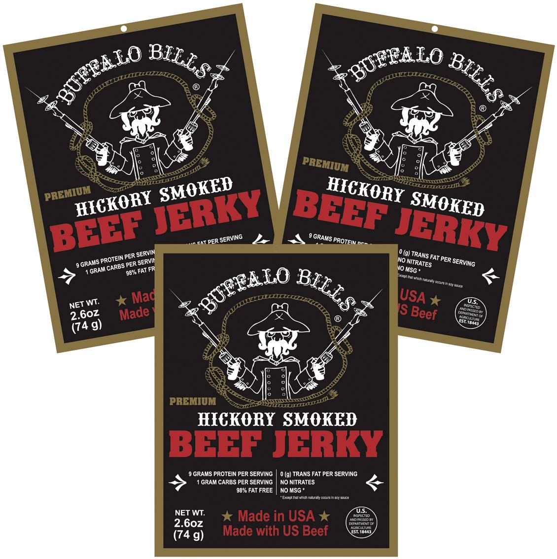 Buffalo Bills 16 Oz Hickory Smoked Premium Beef Jerky Pieces in Random Size | Selling Beef Jerky Nationwide Since 1990, Made In The USA, 100% US Beef, Marinated In Soy Sauce, Garlic, And Black Pepper