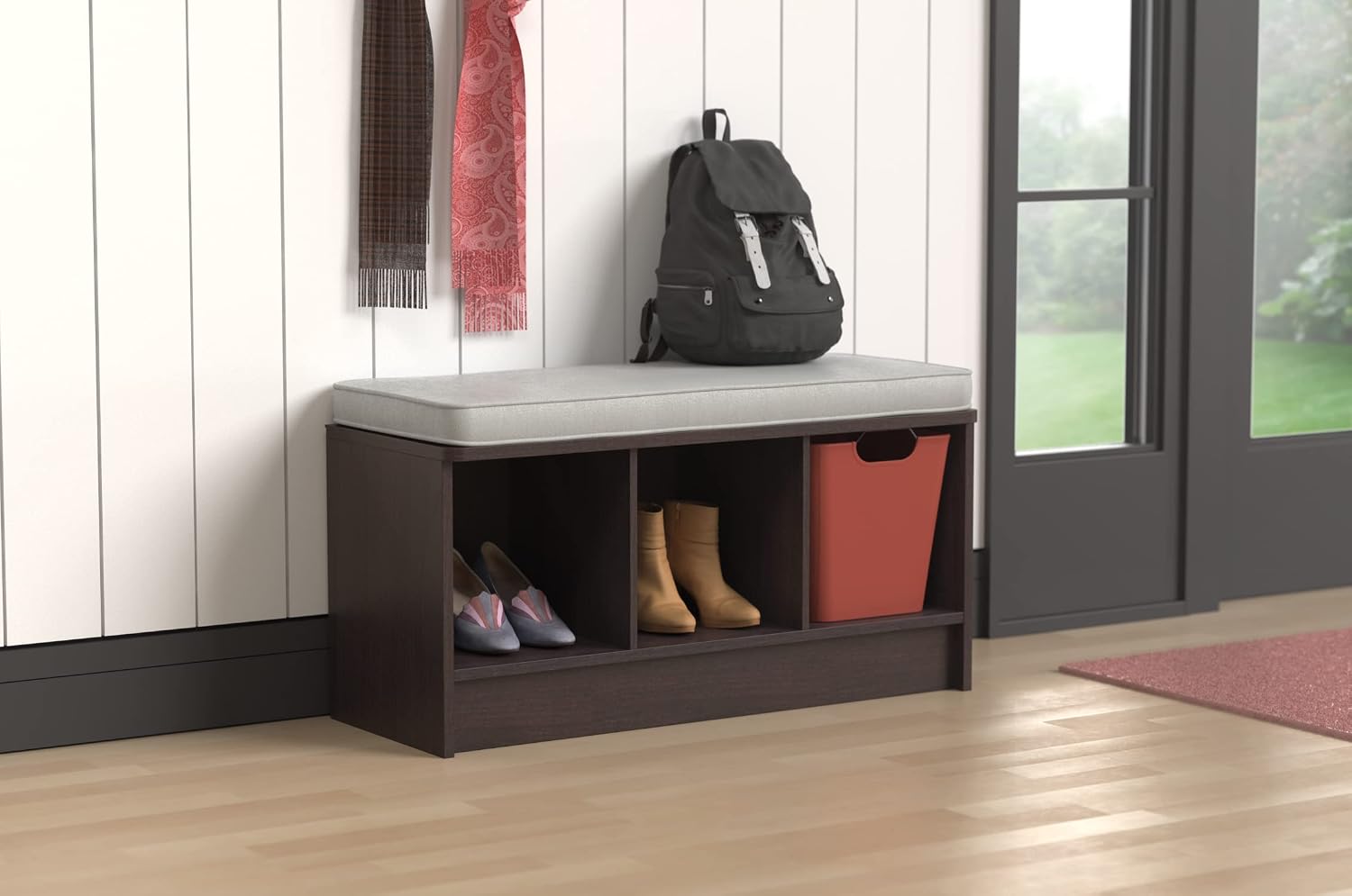 ClosetMaid 3258 Cubeicals 3-Cube Storage Bench, Natural Gray with Gray Cushion
