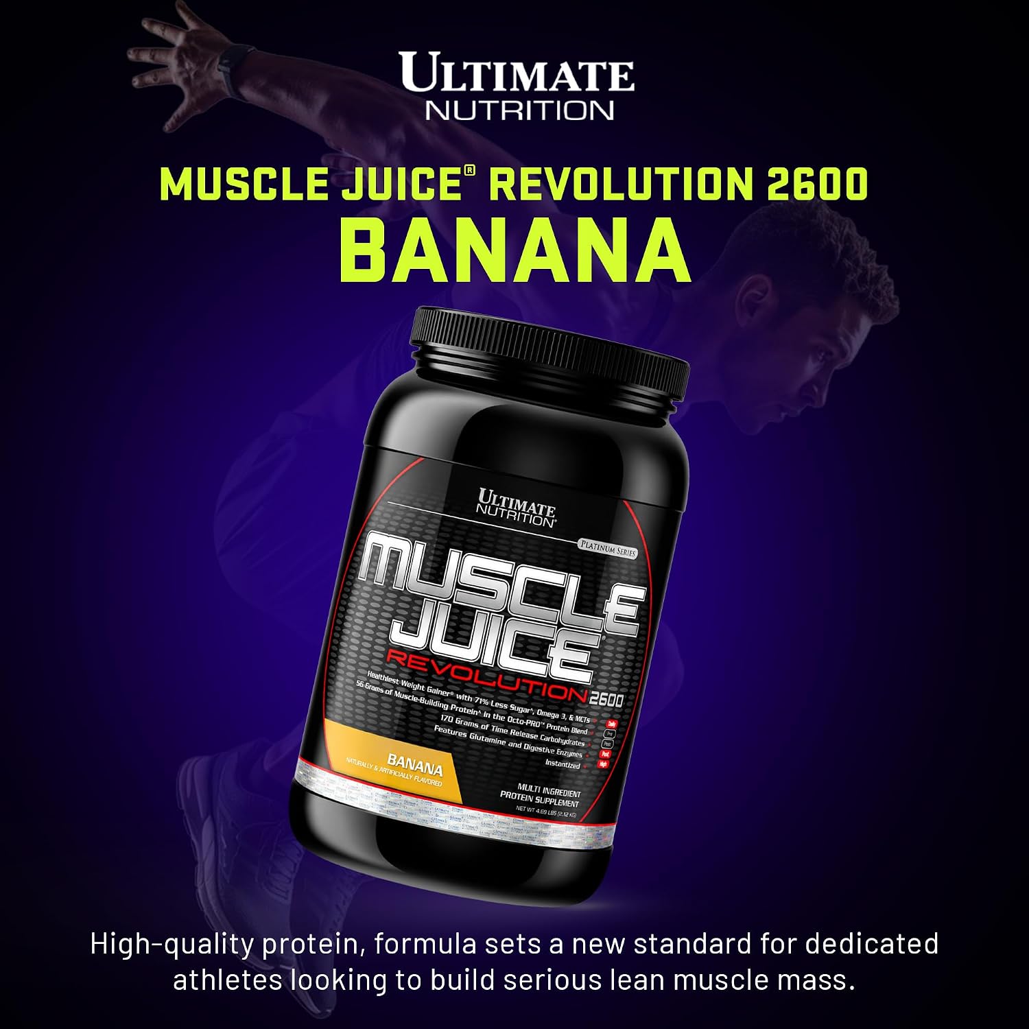 Ultimate Nutrition Muscle Juice Revolution 2600 Weight Gainer, Muscle Recovery with Glutamine, Micellar Casein and Time Release Complex Carbohydrates, Banana Protein Powder, 4.69 Pounds | 70g Octo-PRO™ Protein Blend, 175g Time-Release Carbs, 1000mg Gluta…
