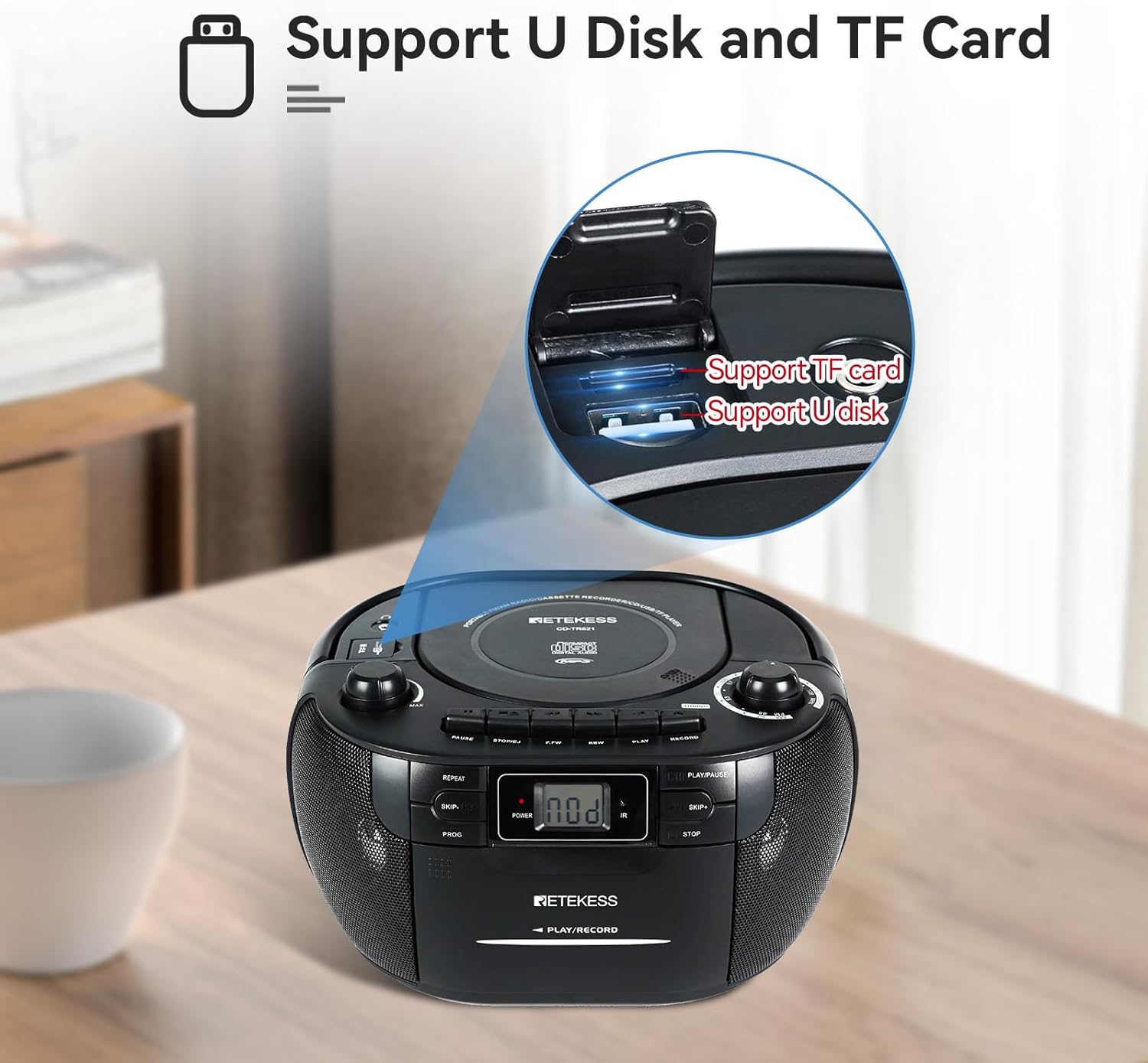 Retekess TR621 CD and Cassette Player Combo, Boombox CD Player(White)