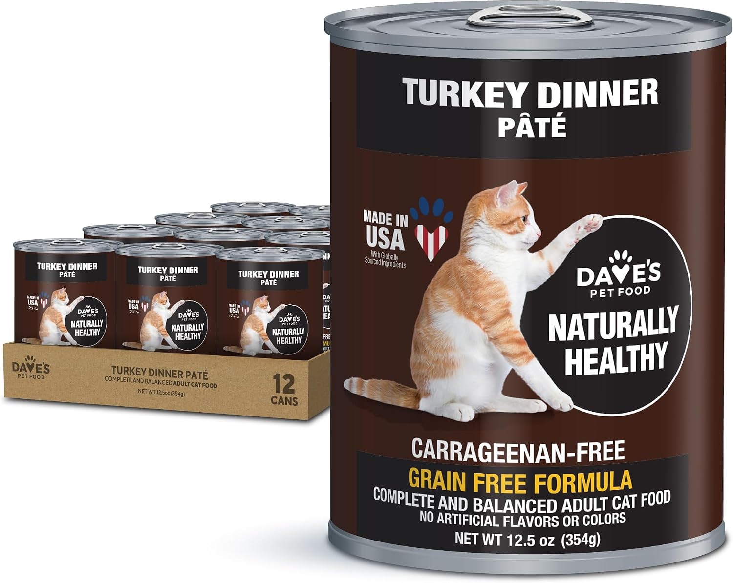 Dave's Pet Food Grain Free Wet Canned Cat Food Pate, Chicken, 12.5 oz, 12pk | Made in USA, Naturally Healthy, Easy to Digest Wheat & Gluten-Free, Use as Topper or Meal, Carrageenan-Free