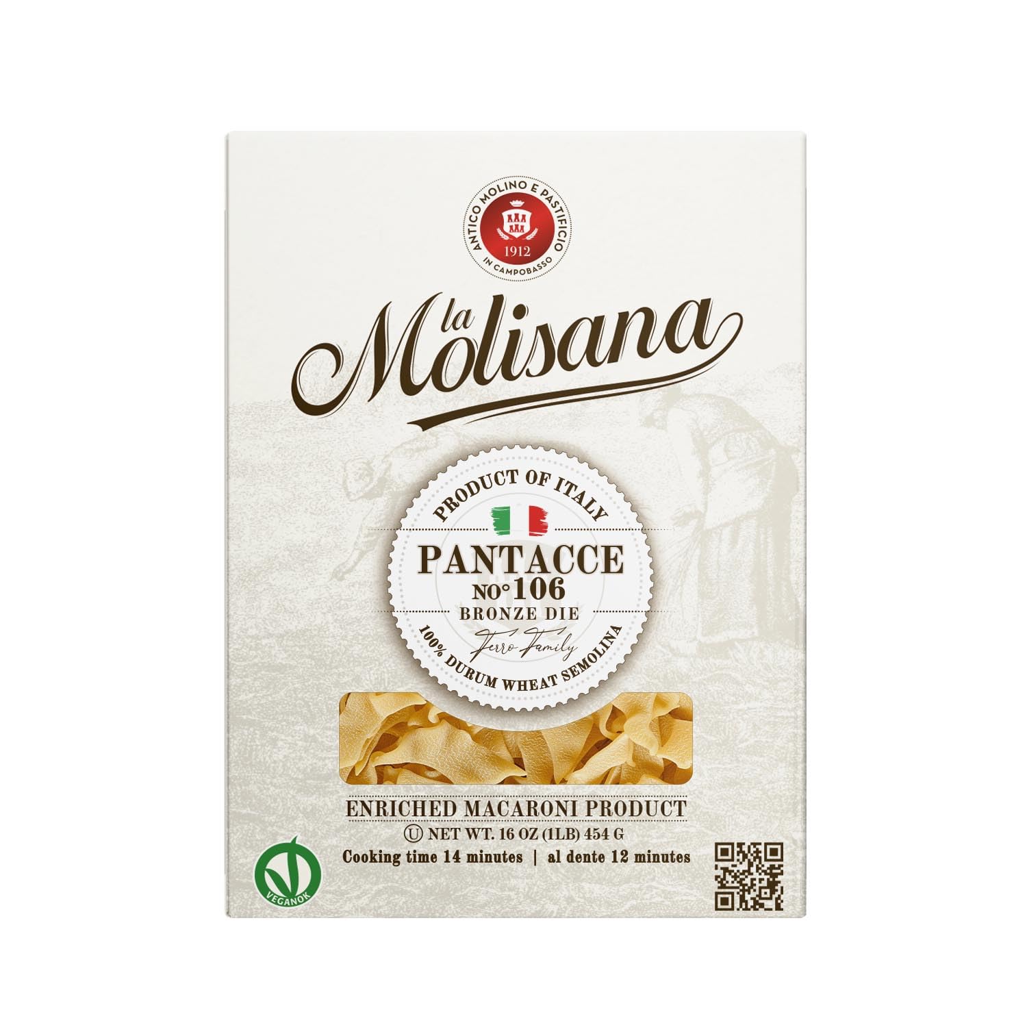 La Molisana Pantacce Toscane Pasta, 16 oz, Premium Italian Durum Wheat Semolina, High Protein 14%, Bronze Die Cut Rustic Pasta for Superior Sauce Grip