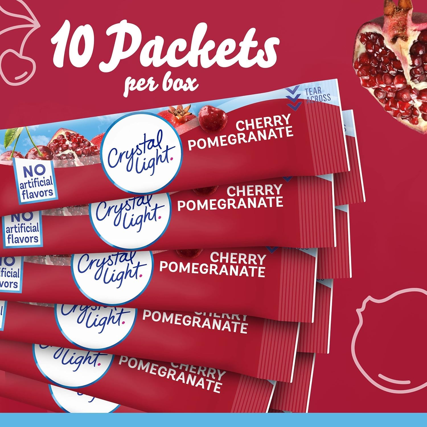 Crystal Light On-The-Go Drink Mix Packets, Sugar Free Powdered Water Enhancer, Naturally Flavored Low Calorie Beverage Mix, Cherry Pomegranate, 0.11 Ounce Packets, 10 Count (Pack of 4)