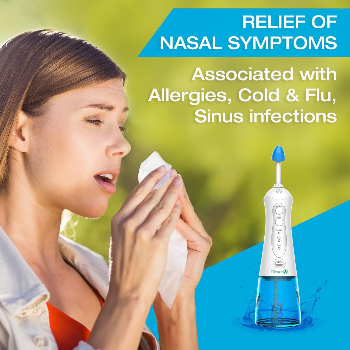 Nasal Irrigation System by Tilcare - Perfect Nasal Rinse Machine for Sinus & Allergy Relief - Electric Neti Pot for Nasal Irrigation to Cleanse Your