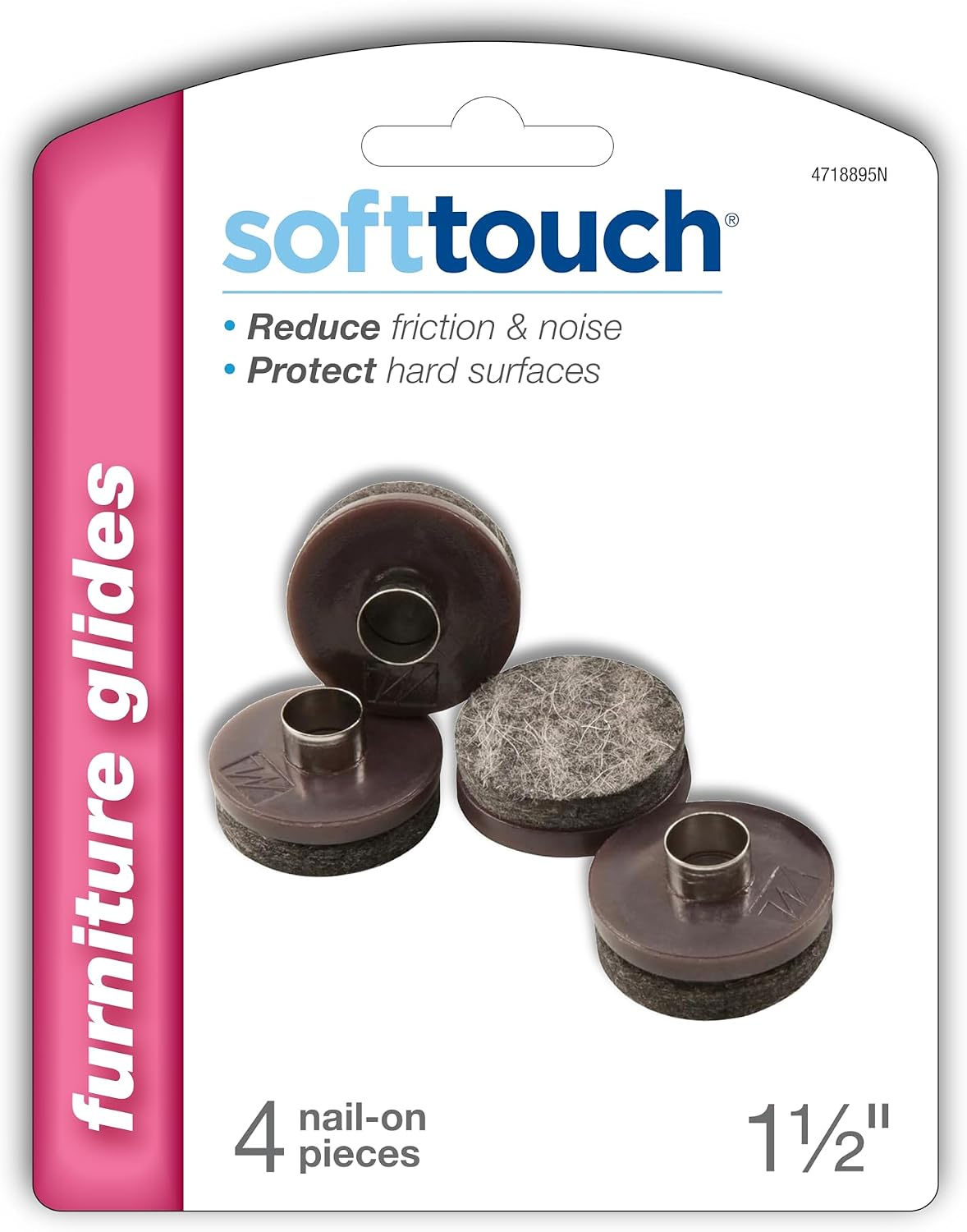 SoftTouch 1" Round Nail-On Felt Furniture Sliders, Protective Heavy-Duty Felt Pads for Wood Furniture and Hard Surfaces, 48-Count, Brown