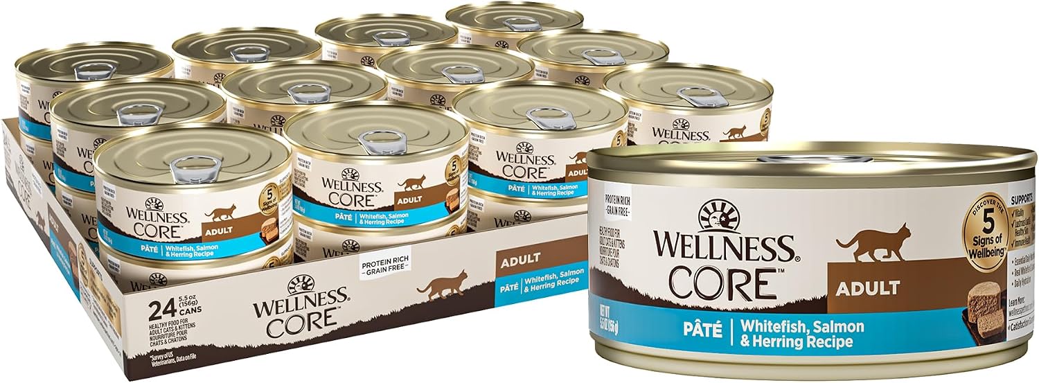 Wellness CORE Pate Adult Canned Wet Cat Food, Natural, Protein Rich, Grain Free, Turkey and Duck Recipe, 3 oz, Pack of 12 Cans