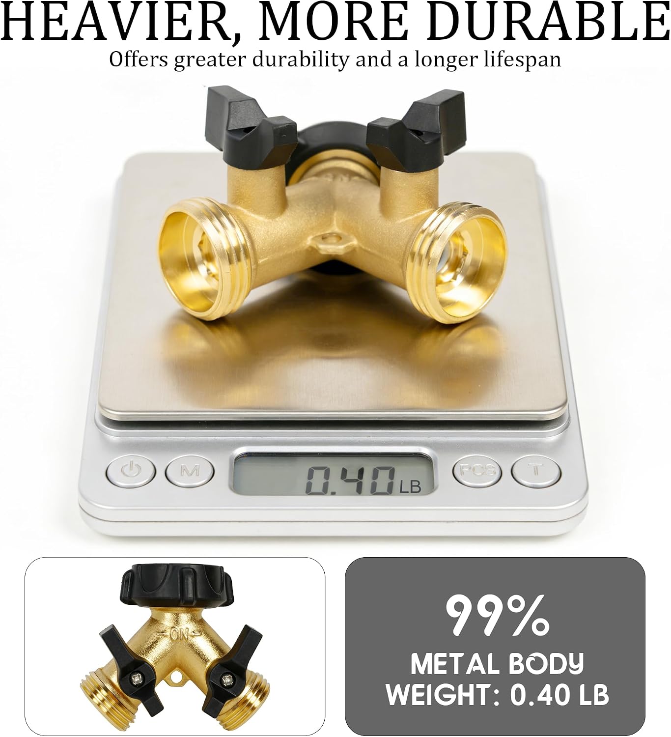 Hourleey Brass Garden Hose Splitter 2 Way, 3/4 Inch Hose Connector Tap Splitter, Hose Y Splitter