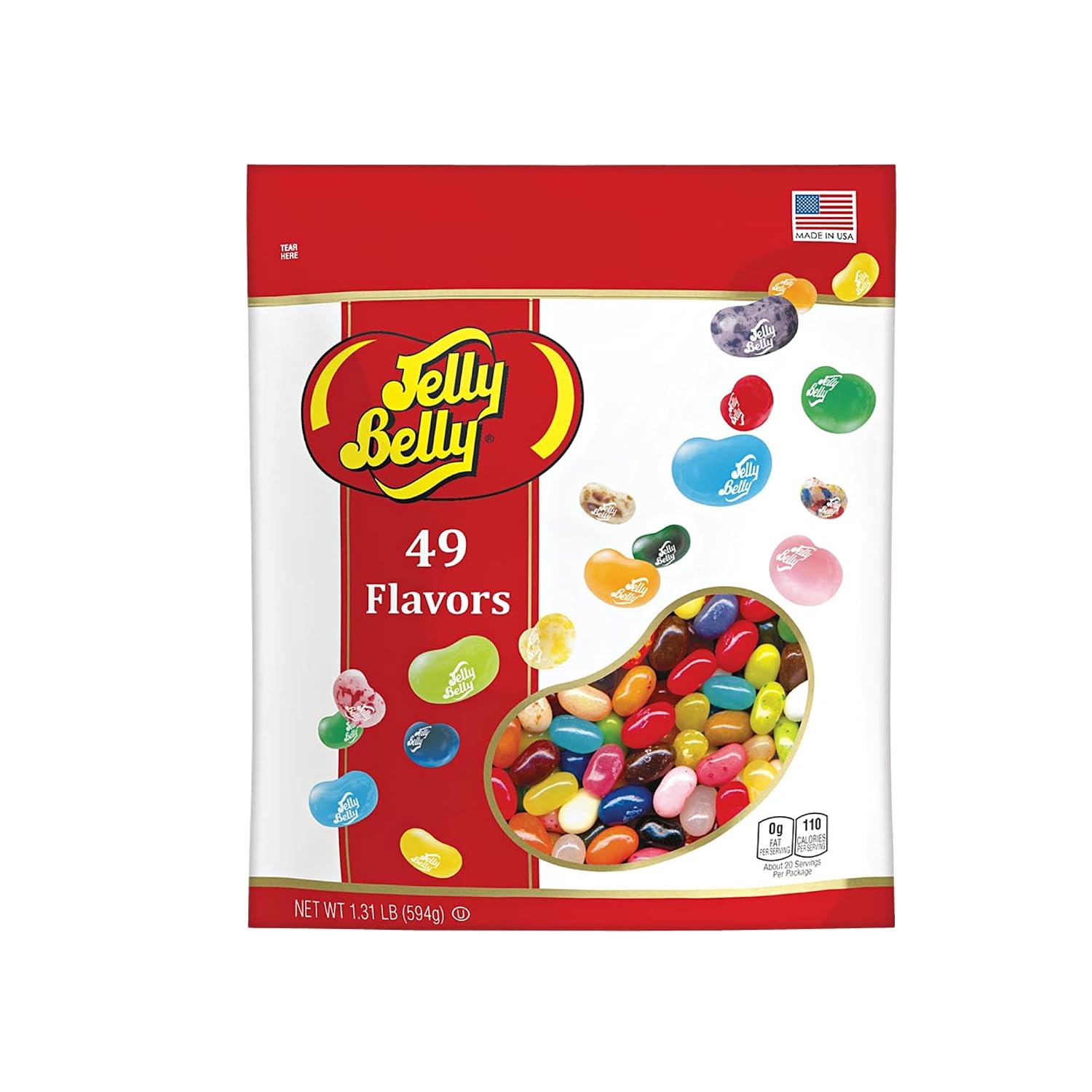 49 Assorted Jelly Bean Flavors Resealable Pouch, Gluten and Fat Free Shareable Bag of Fruity Chewy Candy, 1.31 LB
