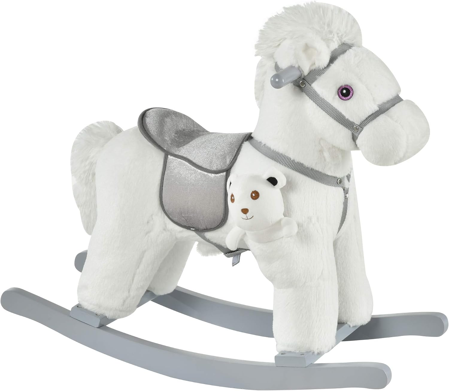 Qaba Kids Rocking Horse with Bear Toy Fun Realistic Sounds Toddler Blue