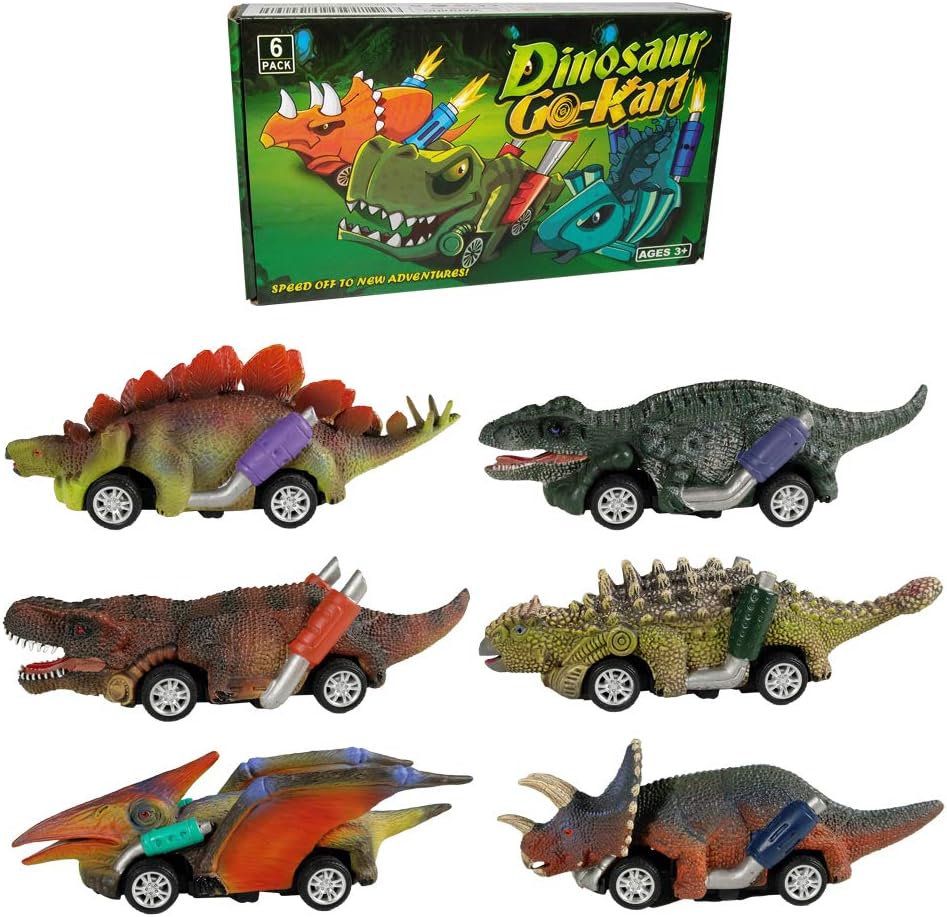 Dinosaur Toy Pull Back Cars, 6 Pack Dino Toys for 3 Year Old Boys Girls and Toddlers, Boy Toys Age 3, 4, 5 and Up, Pull Back Toy Cars