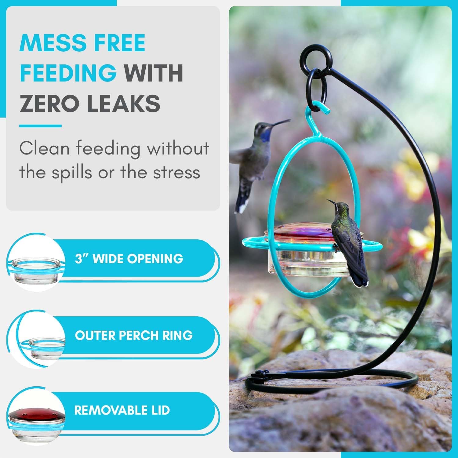 Hummingbird Feeder for Outdoors Hanging, 3.4 OZ Hummingbird Feeders, Glass Bowl with 4 Feeding Ports, Leak Proof Lid & Circular Perch, Bird Feeder (1, Red)