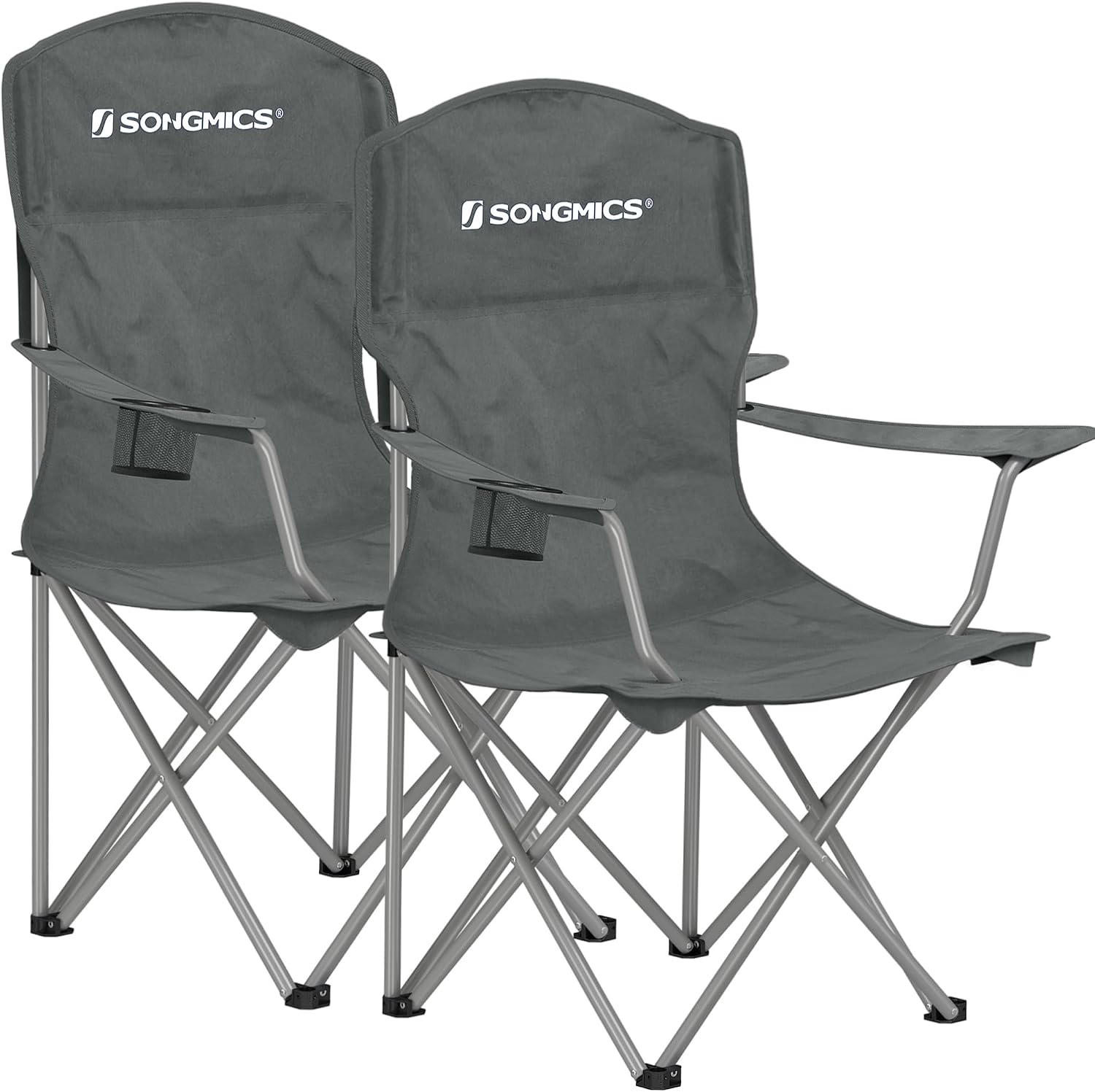 SONGMICS Folding Camping Chair, 450 lb Capacity | Folding lawn chair with cup holder and heavy-duty design, Ink Black, UGCB066B01