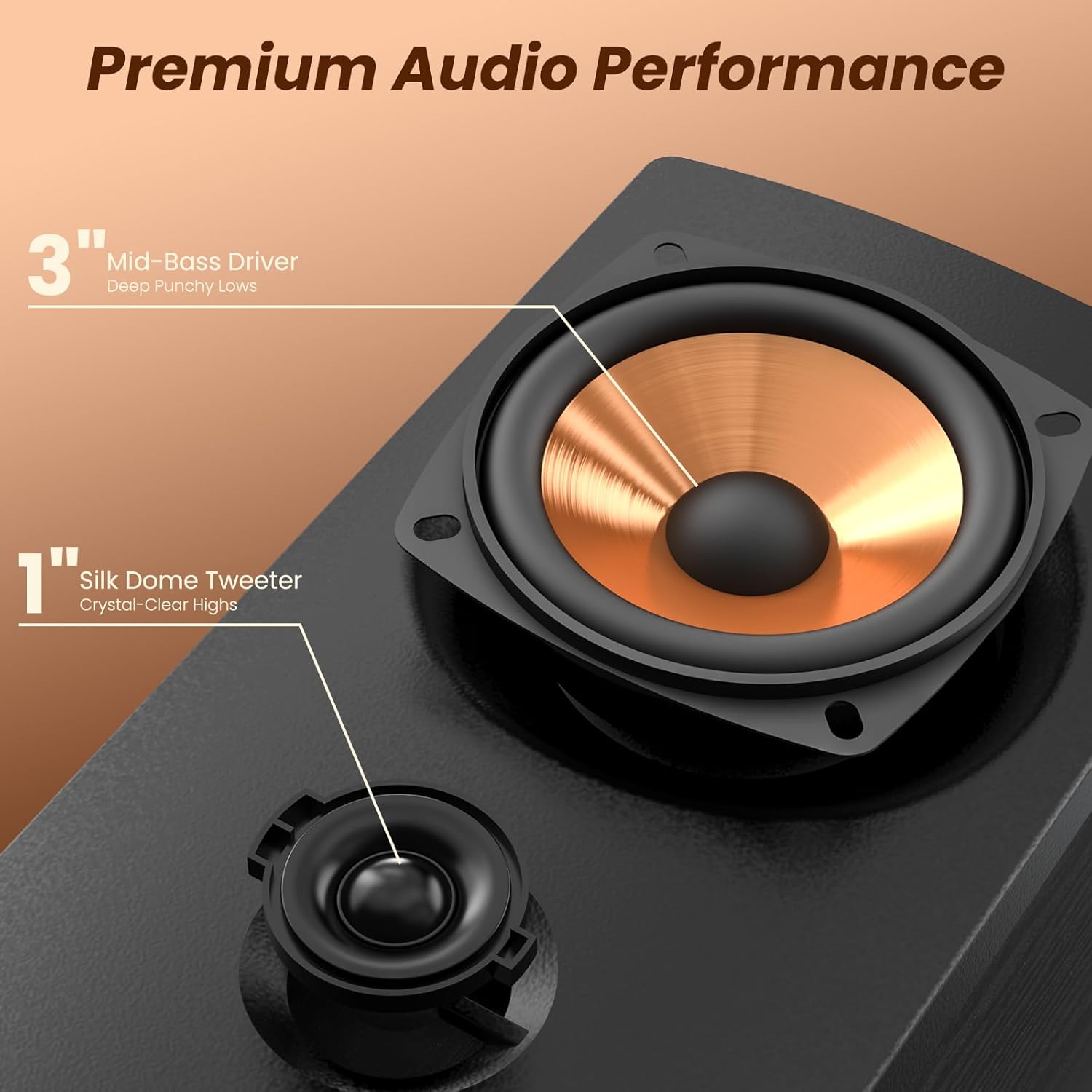 BESTISAN Active Bookshelf Speakers, 50W BT Home Speakers, 3’’ Woofer, 1’’ Silk Dome Tweeter PC Speakers, RCA Speakers for Desktop/Turntable/TV