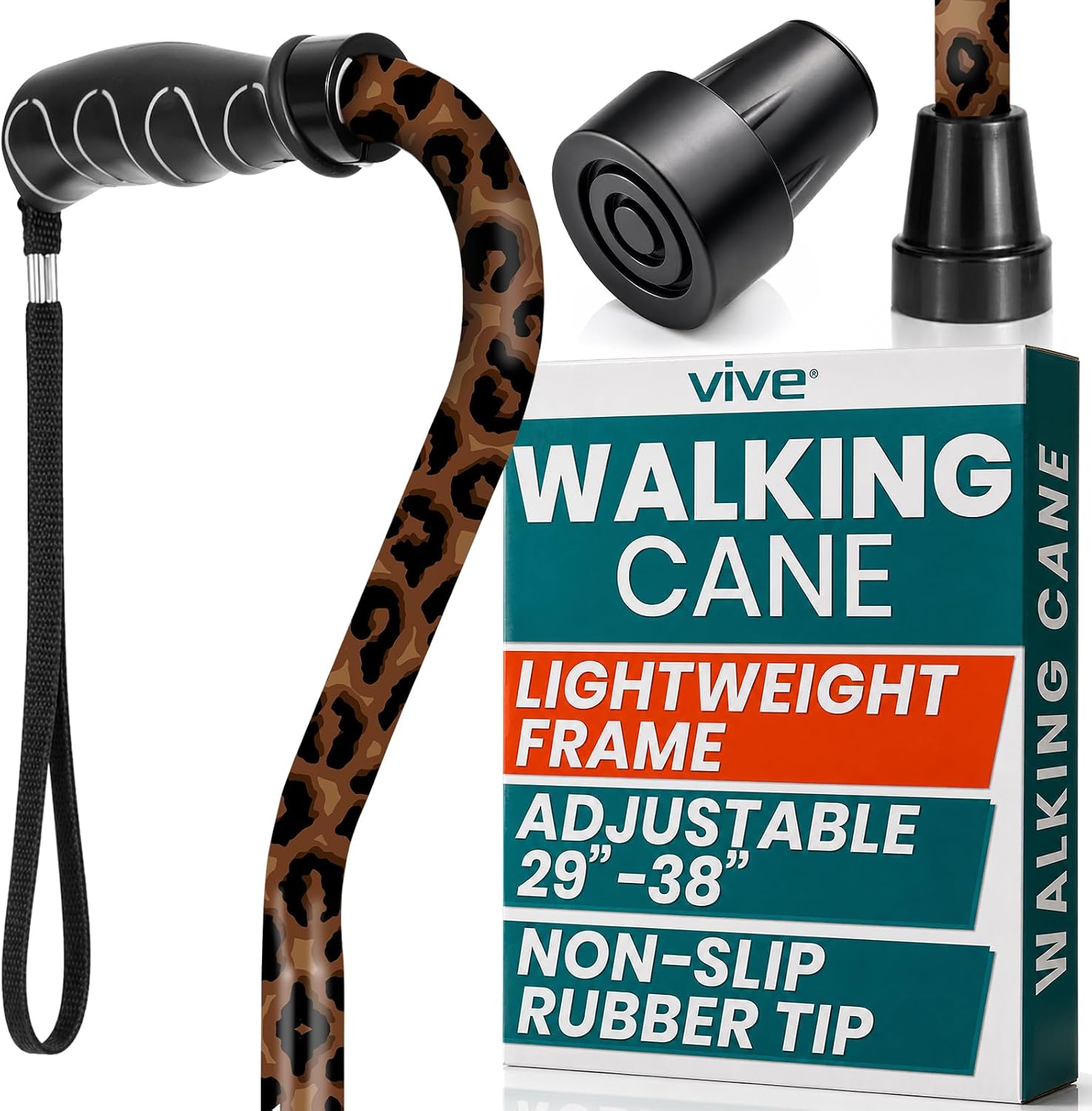 Vive Walking Cane for Women, Men, Elderly - Patented Offset Grip - Lightweight Adjustable Walking Aid with a Non-Slip Tip - Sturdy Balancing Mobility Aid for Seniors