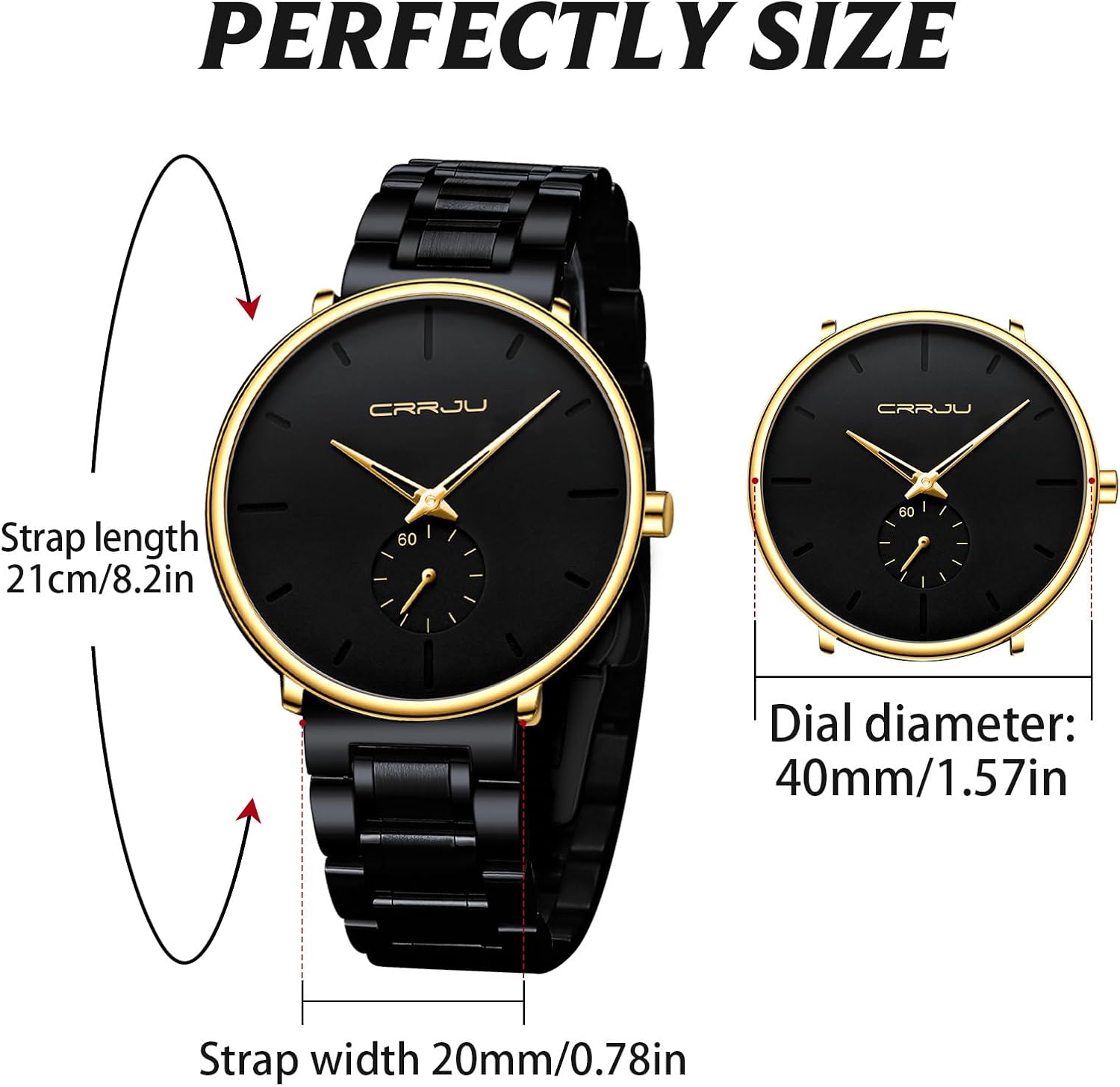Mens Watches Ultra-Thin Minimalist Waterproof-Fashion Wrist Watch for Men Unisex Dress with Stainless Steel Band-Black Hands