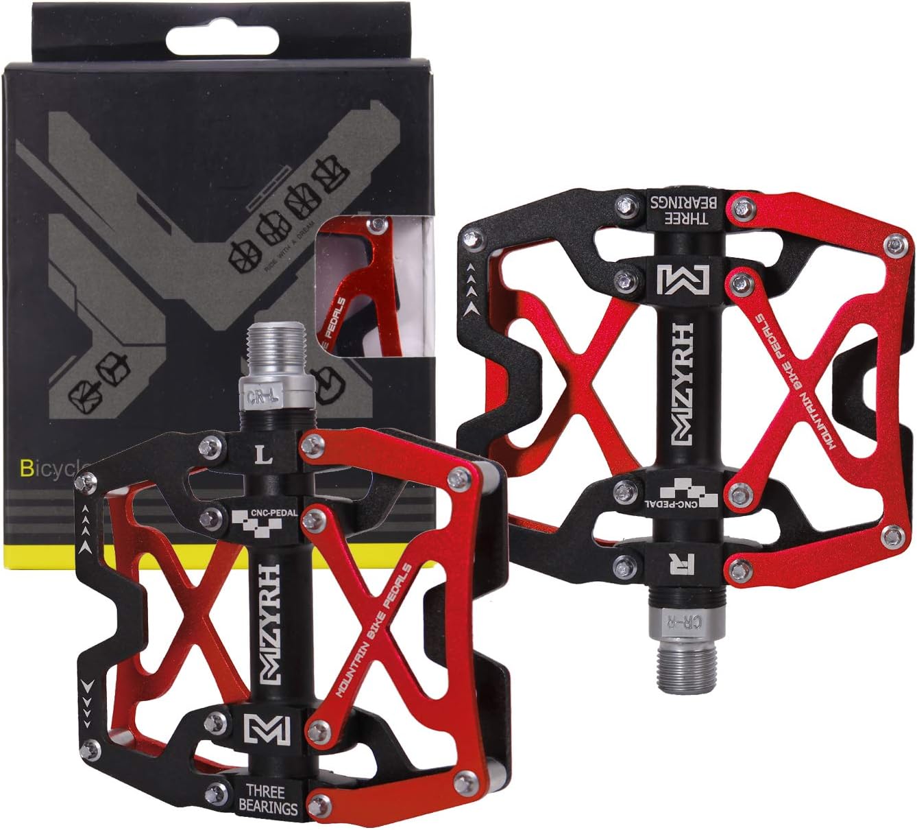 MZYRH Mountain Bike Pedals, Ultra Strong Colorful CNC Machined 9/16" Cycling Sealed 3 Bearing Pedals