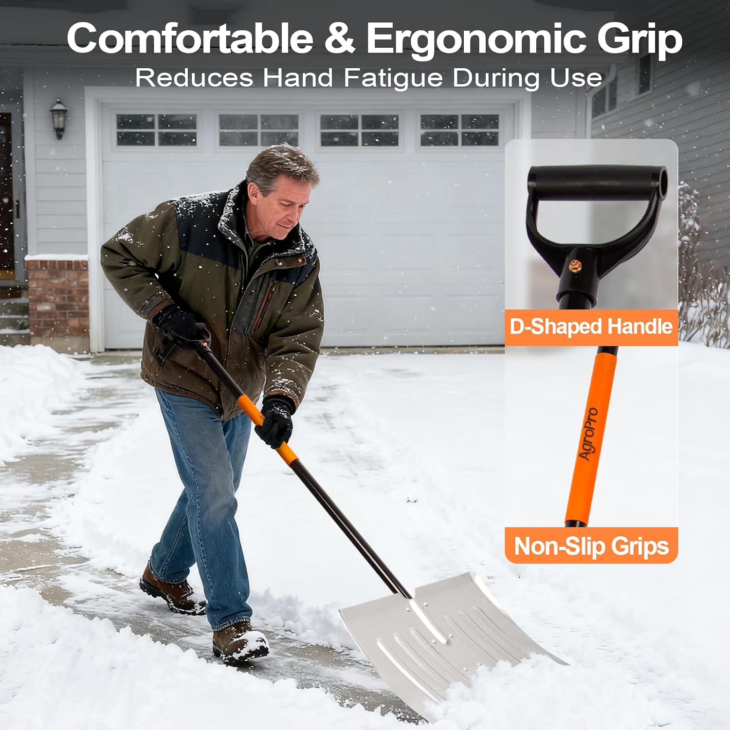 Snow Shovel for Driveway, Aluminum Heavy Duty Snow Shovel for Snow Removal with Ergonomic D-Handle, 53 Inches