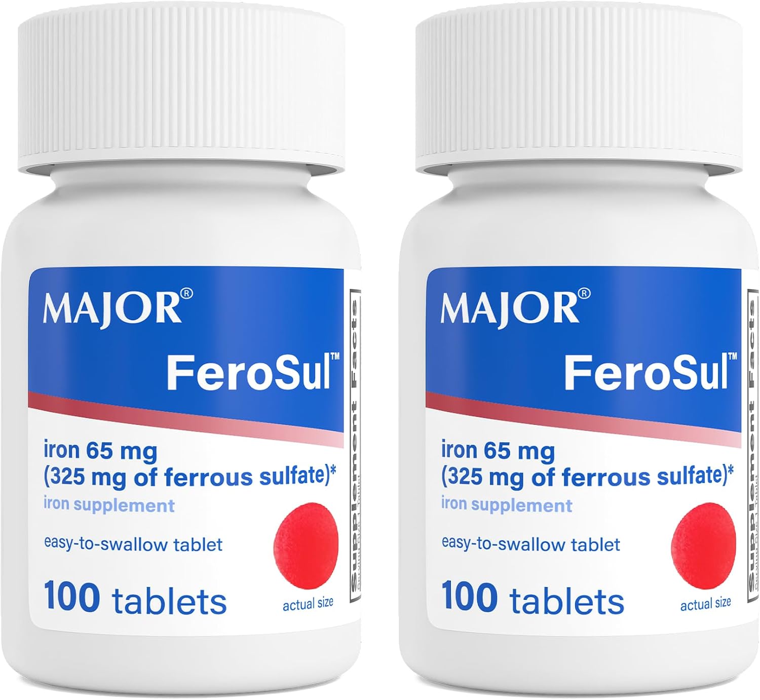 Major Ferosul - Ferrous Sulfate 325mg Tablets with 65mg of Elemental Iron - Iron Supplement for Women, Men - Red - 100 Count (1 Pack)