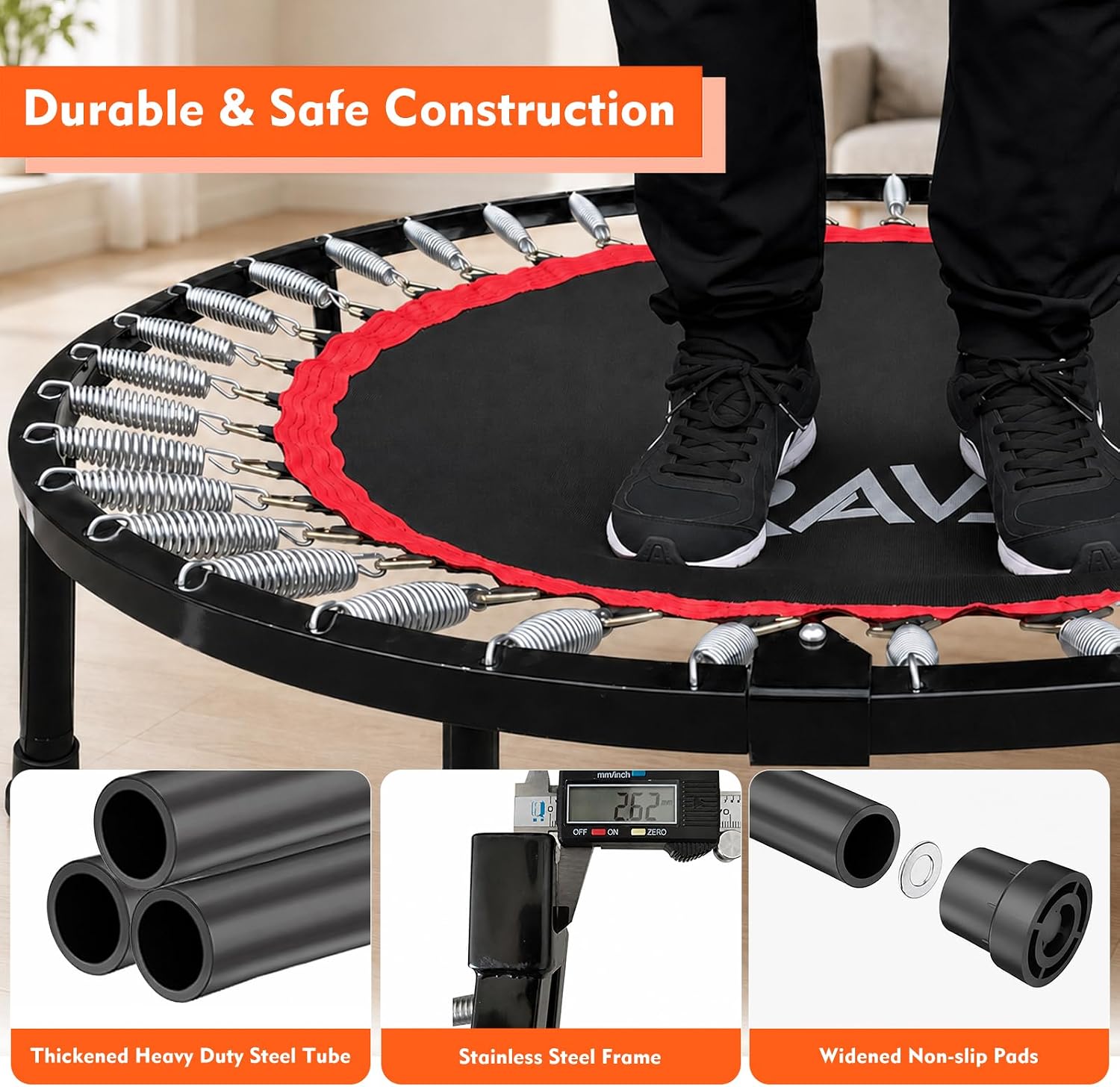RAVS 40/48" Foldable Rebounder Trampoline for Adults, Handlebar, Indoor