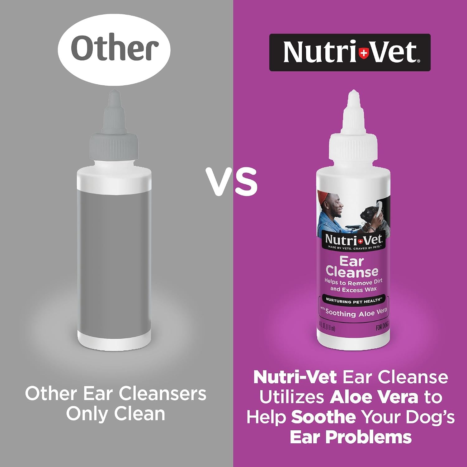 Nutri-Vet Dog Ear Cleaner, Ear Wash for Dogs, Aloe Vera Formula, 8oz | Dog Ear Cleaner Solution, Ear Flush for Dogs, Aloe Vera, Salicylic Acid Formula, Wax Removal, Debris Removal, Deodorizes