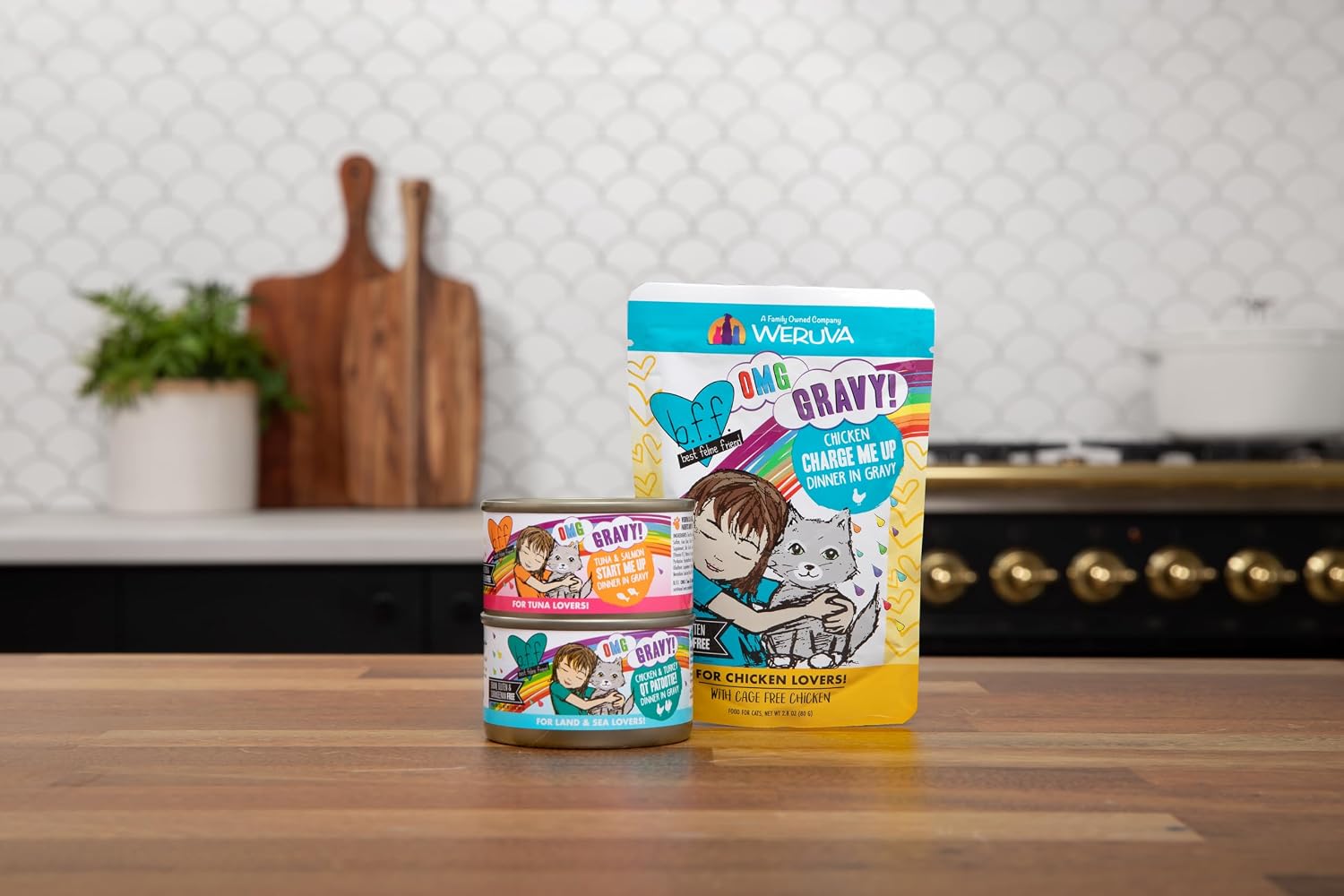 Weruva B.F.F. OMG - Best Feline Friend Oh My Gravy!, Tuna & Salmon Sweet Cheeks with Tuna & Salmon in Gravy Cat Food, 3oz Pouch (Pack of 12)