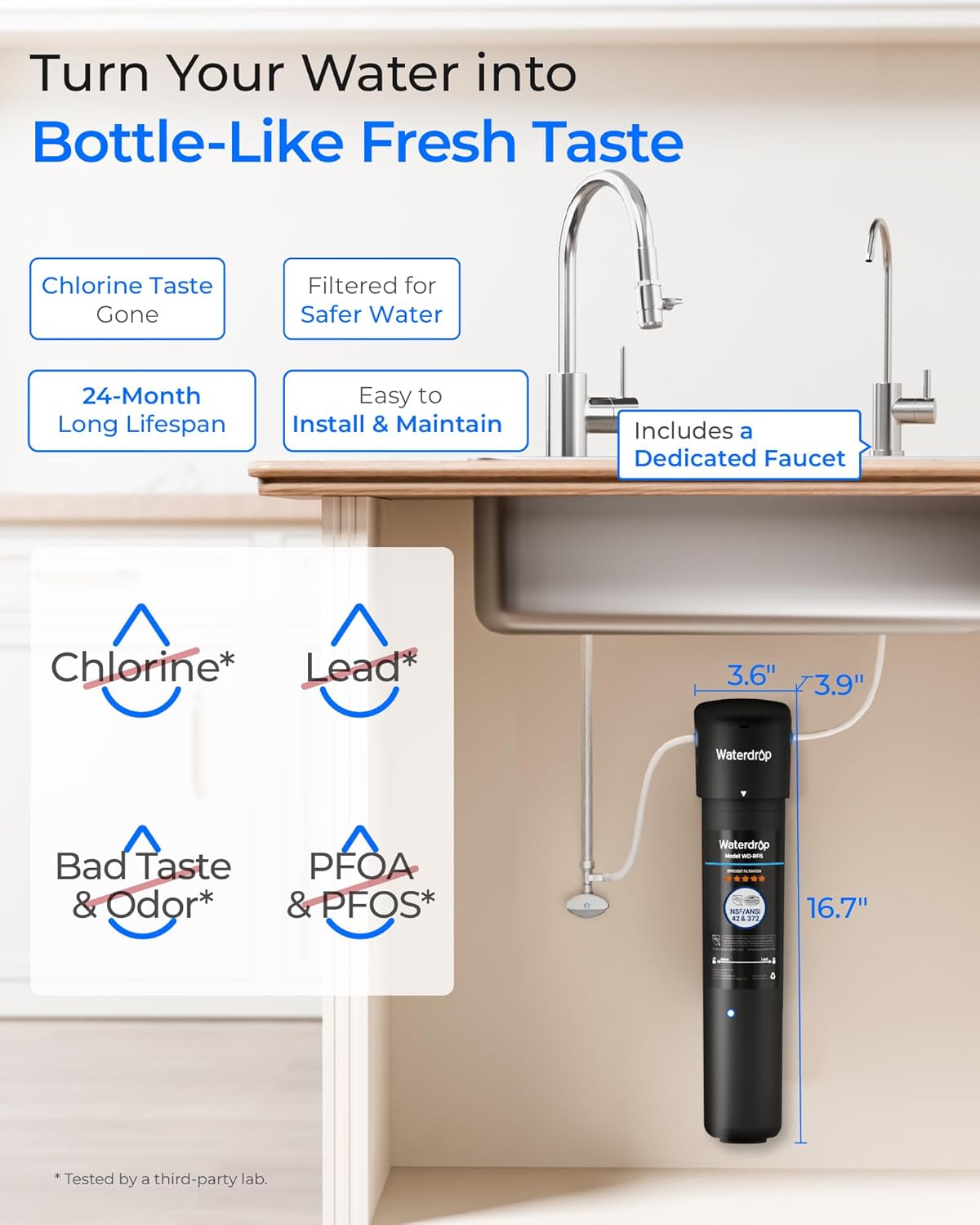 Waterdrop 10UB Under Sink Water Filter System with Dedicated Faucet