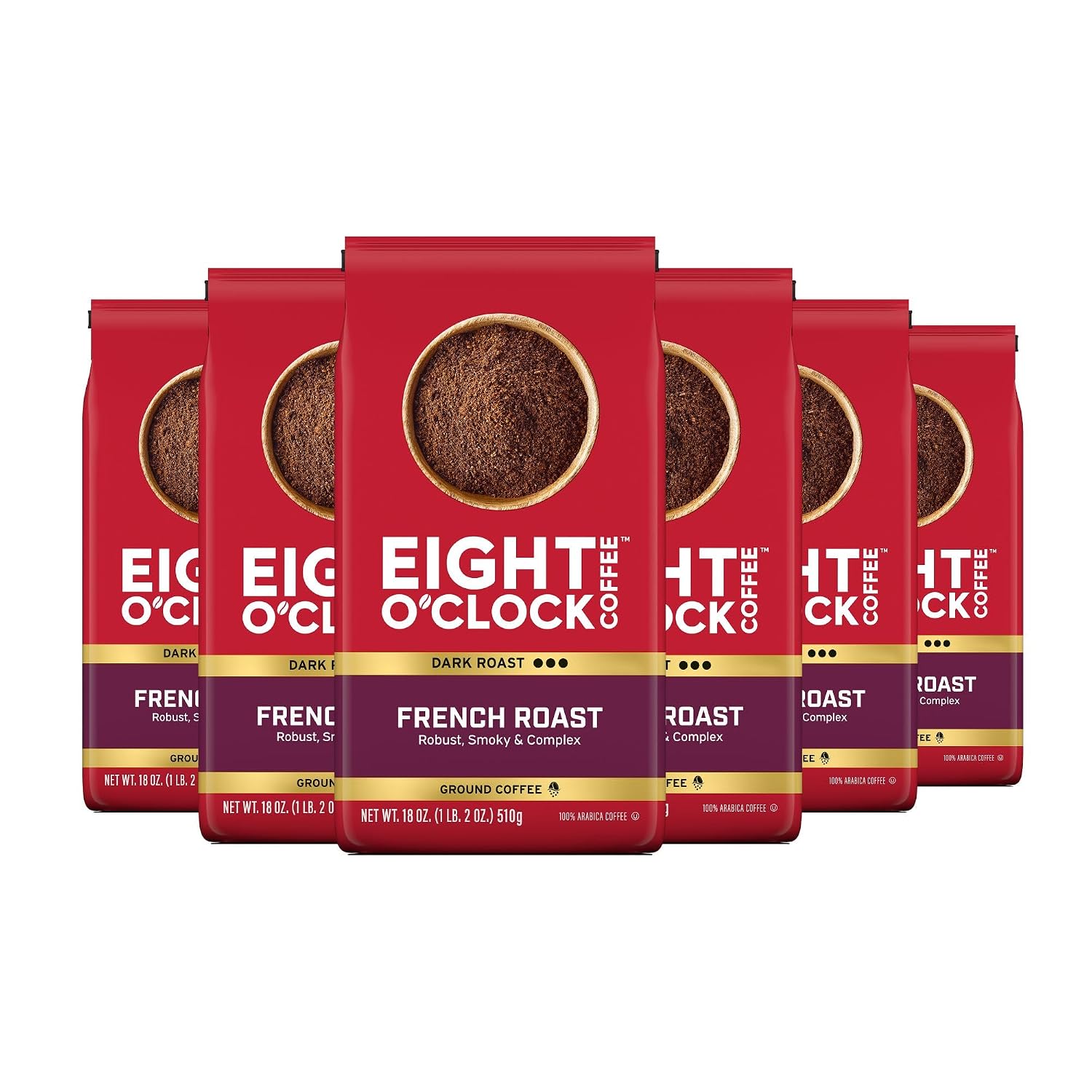 Eight O'Clock Coffee French Roast, 12 Ounce (Pack of 6) Dark Roast Ground Coffee, Robust, Smoky & Complex, 100% Arabica