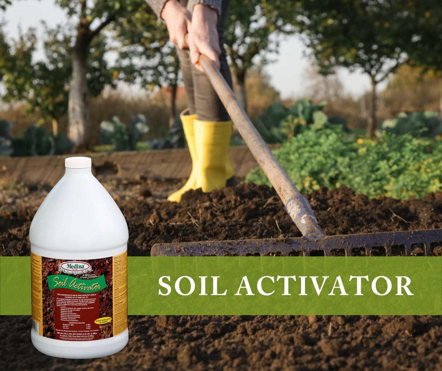 Medina Liquid Soil Activator, 1 Gal | Liquid Fertilizer for Indoor and Outdoor Plants, Promotes Root Growth, Balances Soil Compaction