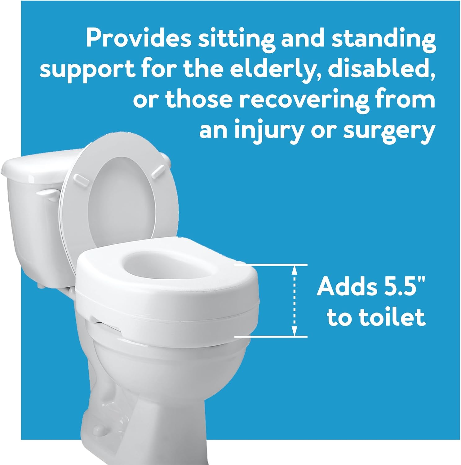 Carex Toilet Seat Riser, Adds 5 Inches of Height, Elevated and Raised Toilet Seat with 300 lbs Capacity, Standard Riser for Elderly and Handicap