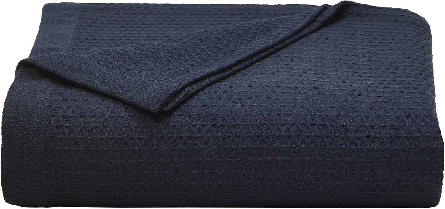 Nautica - Queen Blanket, Diamond Weave Cotton Bedding, Medium-Weight for All Seasons, Oeko-Tex Certified (Baird Navy)