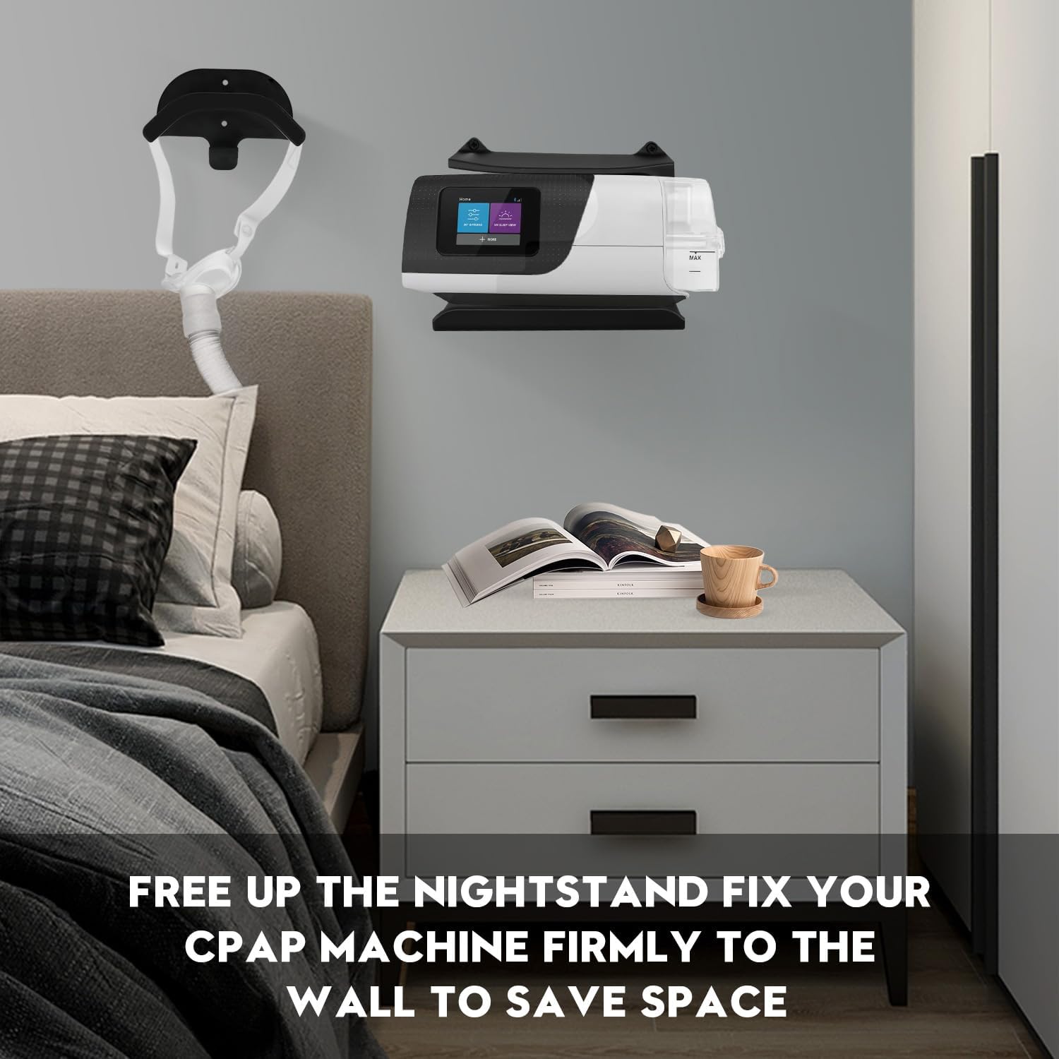 CPAP Wall Mount Shelf for AirSense 11 with CPAP Hose Hanger & Mask Hook | CPAP Shelf for Bedside Save Space