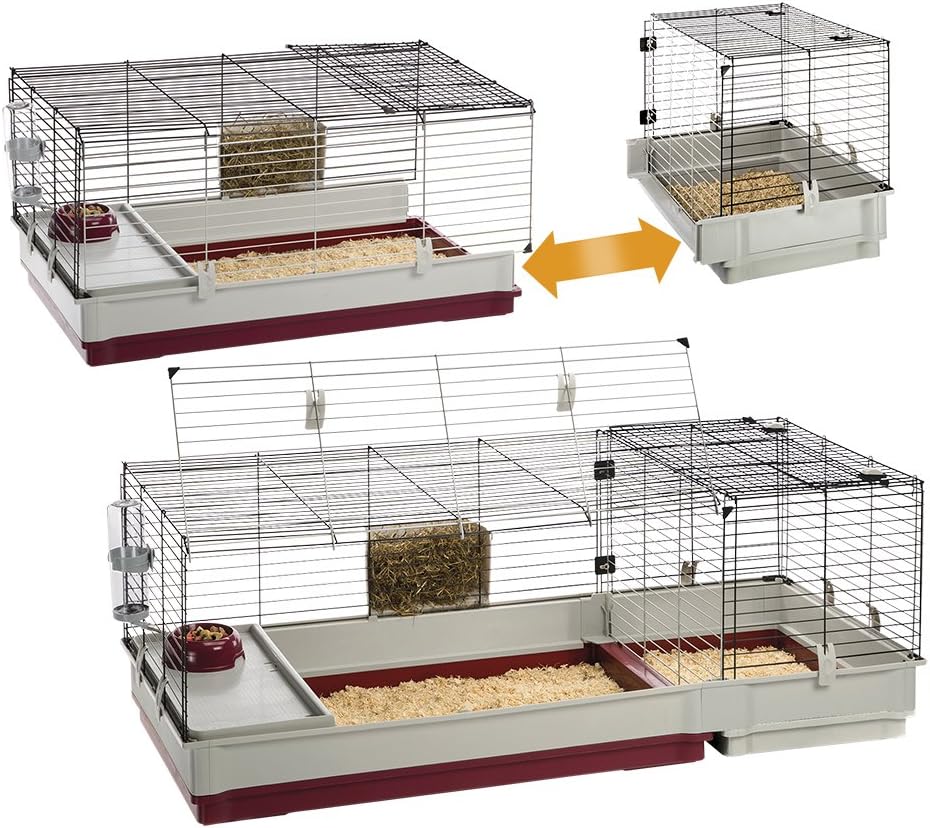 Ferplast Krolik XXL Rabbit Cage w/Wire Extension | Rabbit Cage Includes All Accessories & Measures 63.8L x 23.62W x 19.68H Inches | 1-Year Warranty