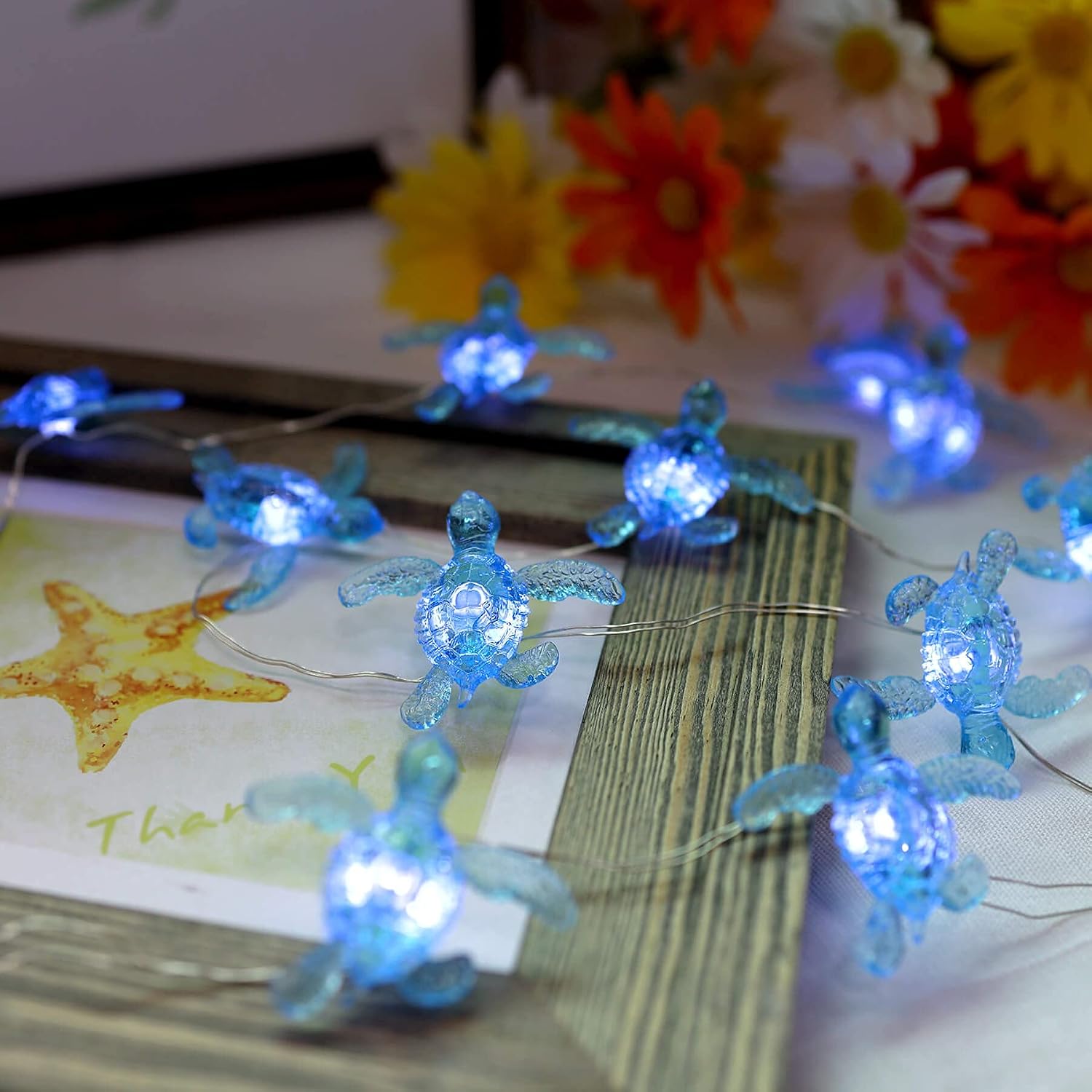 Beach Theme -Cute Green Sea Turtle String Lights- Ocean Fairy Decorative Lights- 10ft 30 LEDs -USB Powered -Multi-Function- Remote Control-Christmas