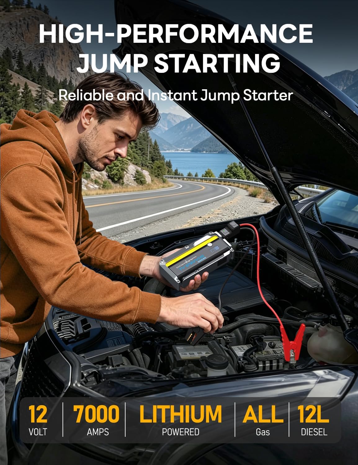 Sharmeal Jump Starter, 7000A Battery Jumper Starter Portable (All GasAll Gas/12.0L Diesel)