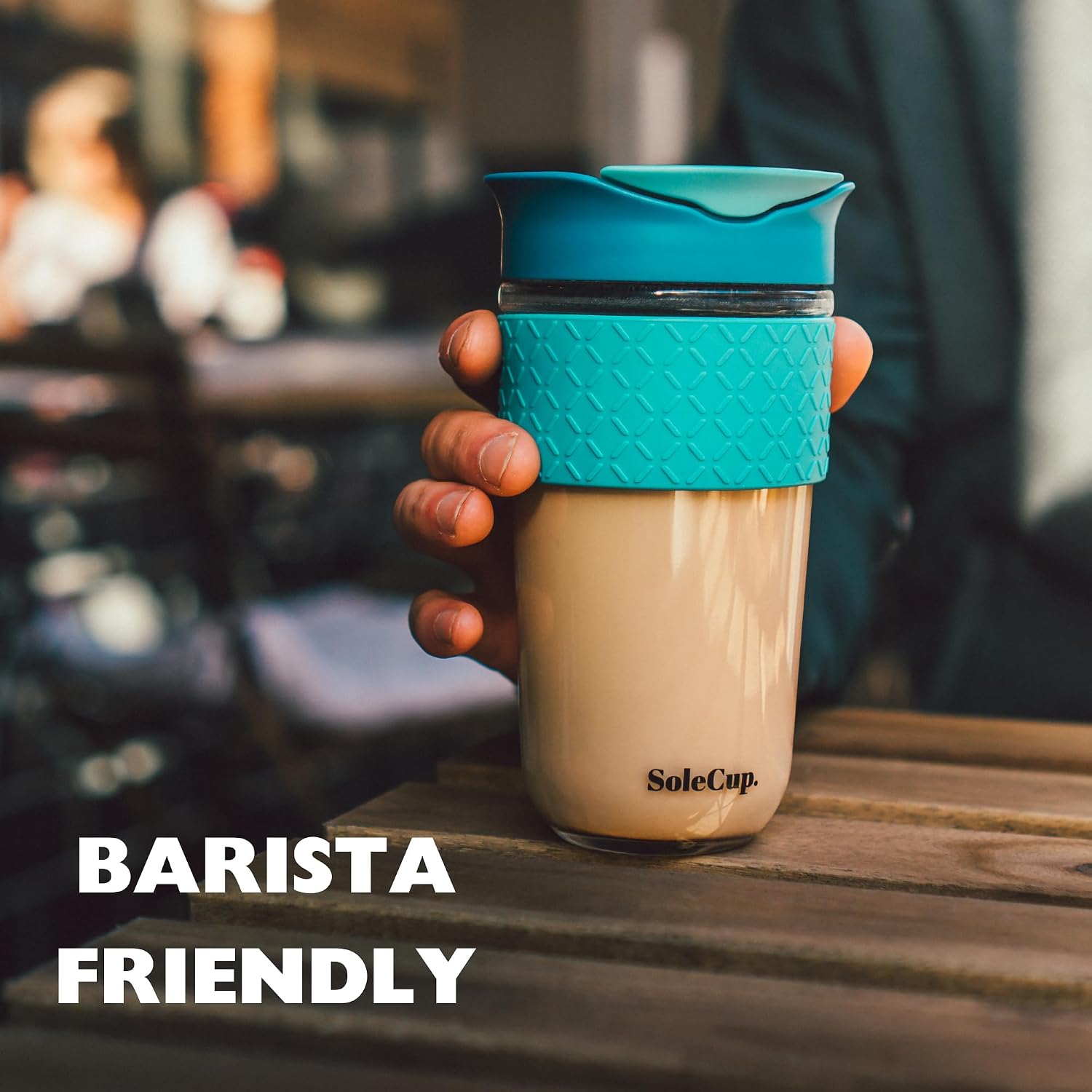 Large Travel Mug - Reusable Glass Coffee Mug - 18oz/530ml BPA-Free Hot Drink Travel Mug with Lid & Silicone Band (Black, 18oz)