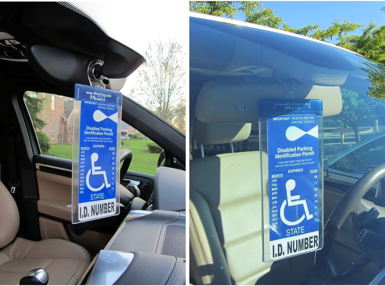 Mirortag™ Holder with Hook & Charm Options- Handicap Placard Holder. Easily Protect