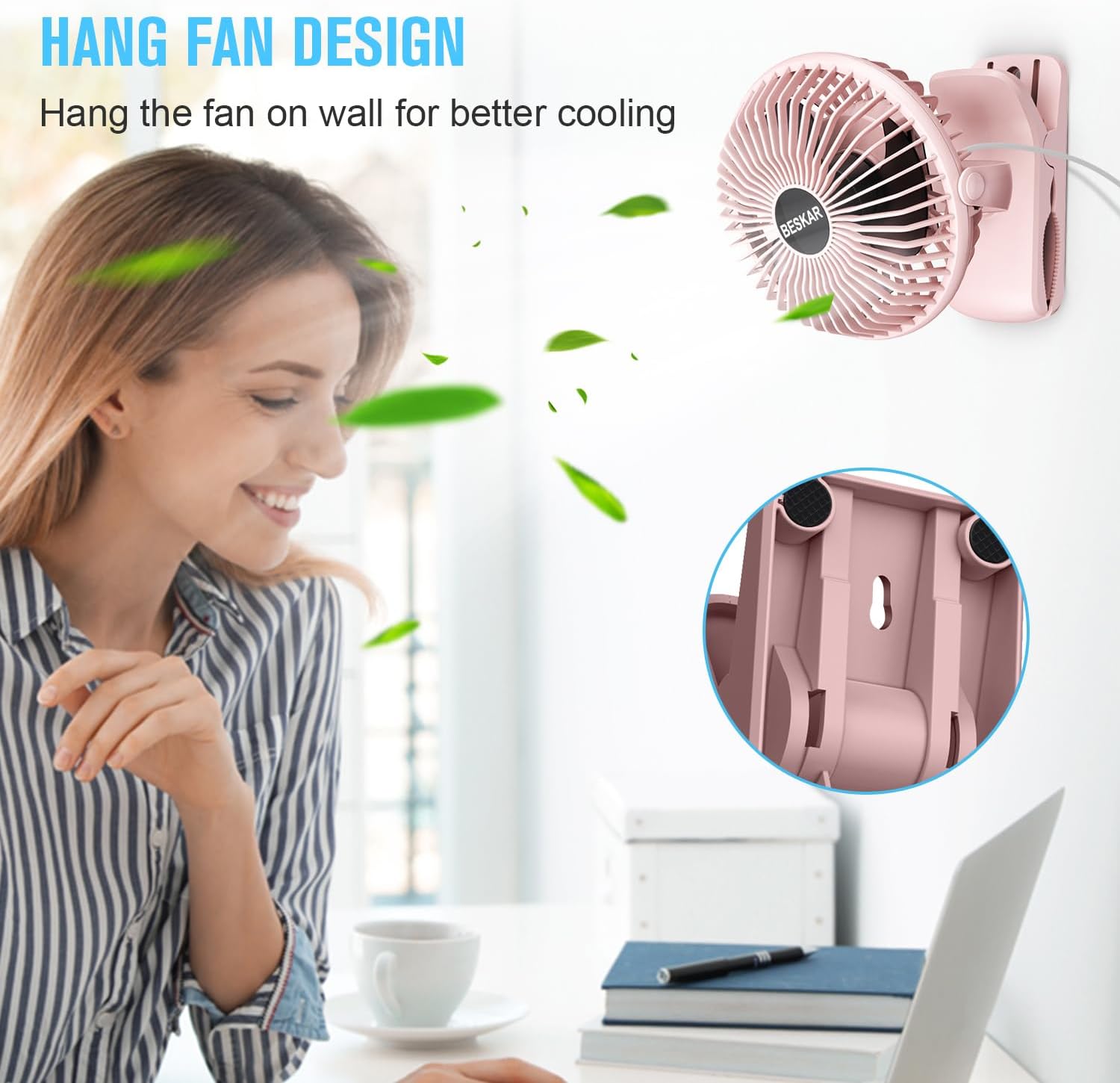 BESKAR USB Clip on Fan, Portable Small Desk Fan with Cord Powered