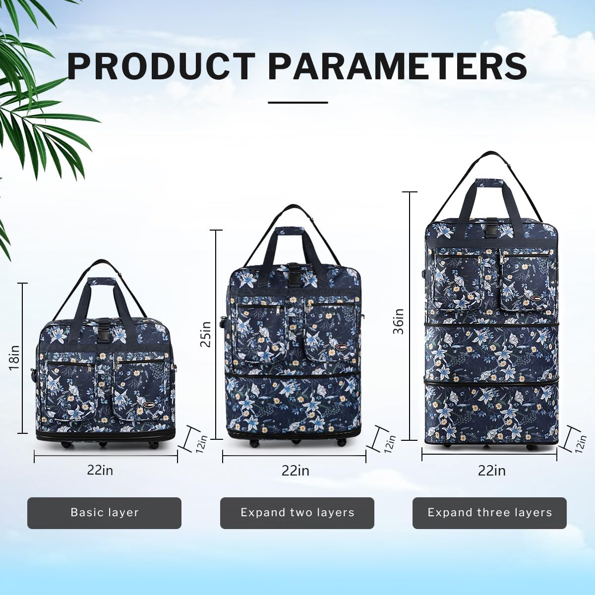 40'' Expandable Rolling Duffel Bag Suitcases w/Wheels,Foldable Luggage Bag