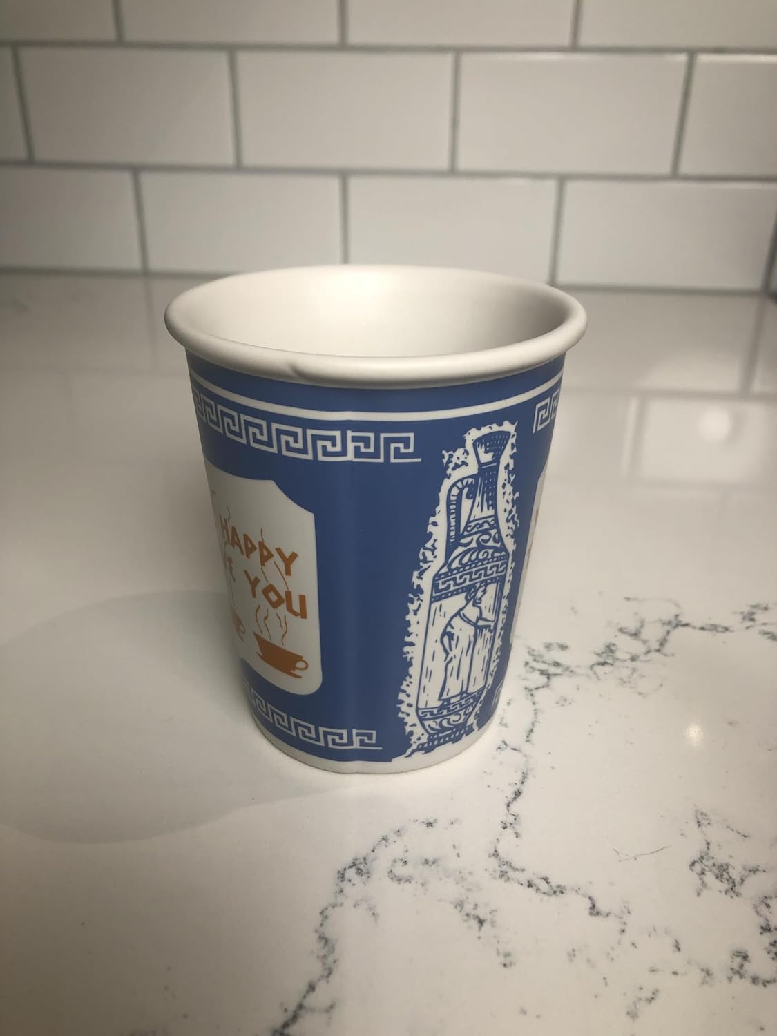 ExceptionLab 10 oz Ceramic New York City Greek Coffee Cup "We are Happy to Serve You"