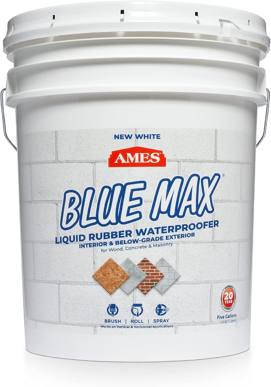 Ames Research Laboratories BMX5RG Blue MAX Waterproofer, Regular Use in Interior & Below-Grade Exterior Concrete Sealer and More. Liquid Rubber, 5 Gallon (Pack of 1), 640 Fl Oz | Ideal for waterproofing above & below grade foundations, basements, roofs,…