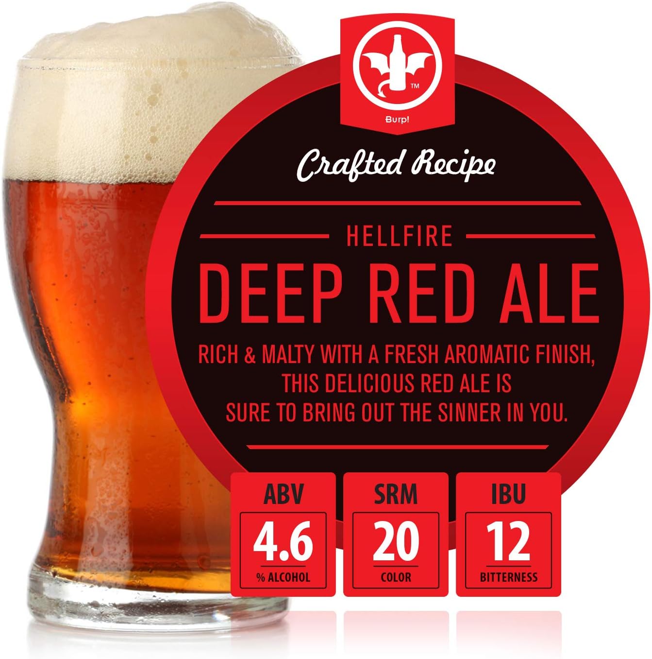 2 Gal. Hellfire Deep Red Ale Beer Recipe Kit - Makes a Wicked-Good 4.6% ABV Batch of Craft Brewed Beer