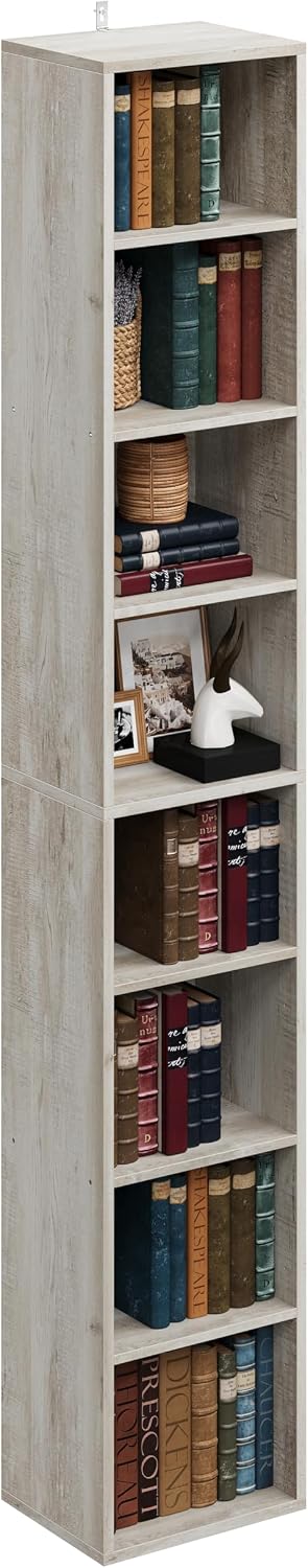 IRONCK Tall Narrow Bookshelf 8 Tiers, Compact Corner Bookcase, Floor Standing Display Storage Shelves 71 in Tall, Easy to Match for Living Room, Office, Study, Bedroom