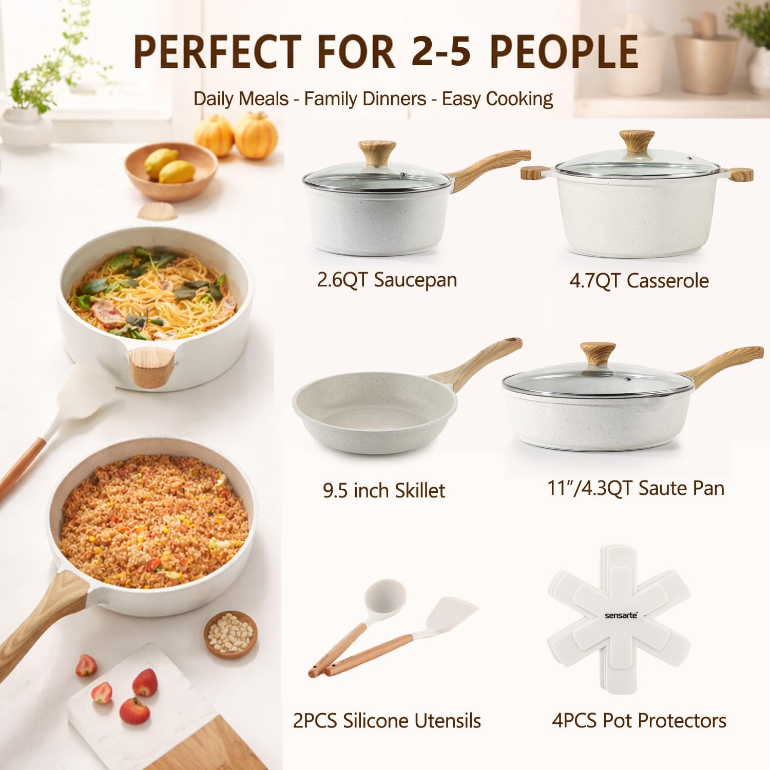 SENSARTE Nonstick Ceramic Cookware Set, 13-pcs Non-toxic Pots and Pans Set | Healthy Kitchen Cooking Set with Stay-Cool Handles