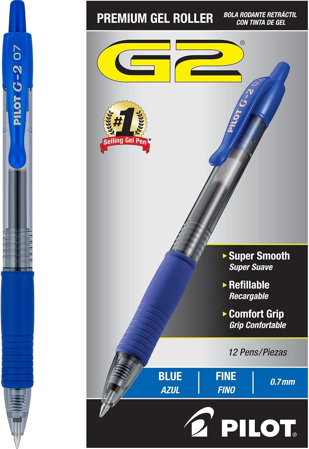 PILOT G2 Pens, 0.7mm, Black Ink, 12-Pack