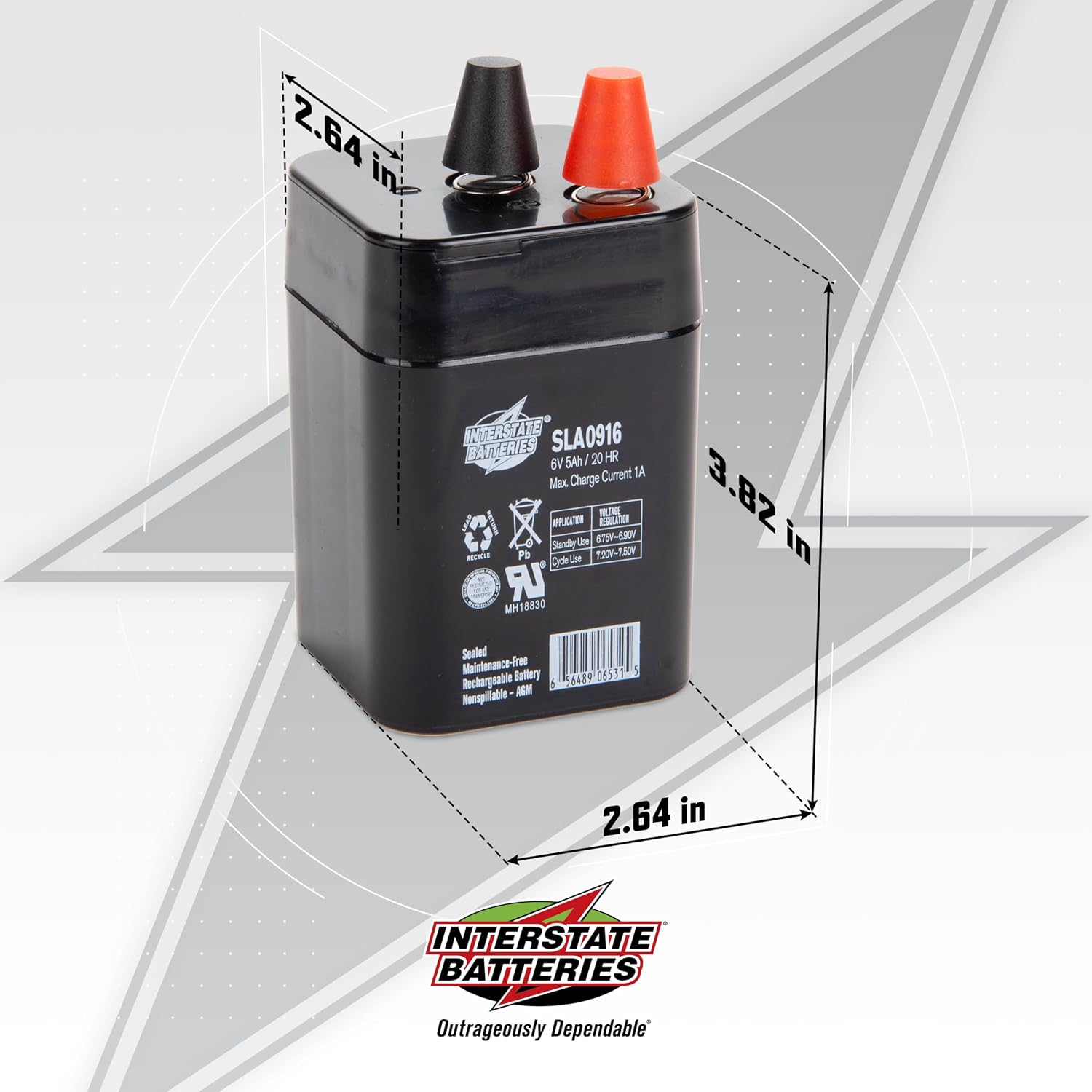 Interstate Batteries SLA Battery 6V 5Ah AGM VRLA (Spring Terminal) SLA0916