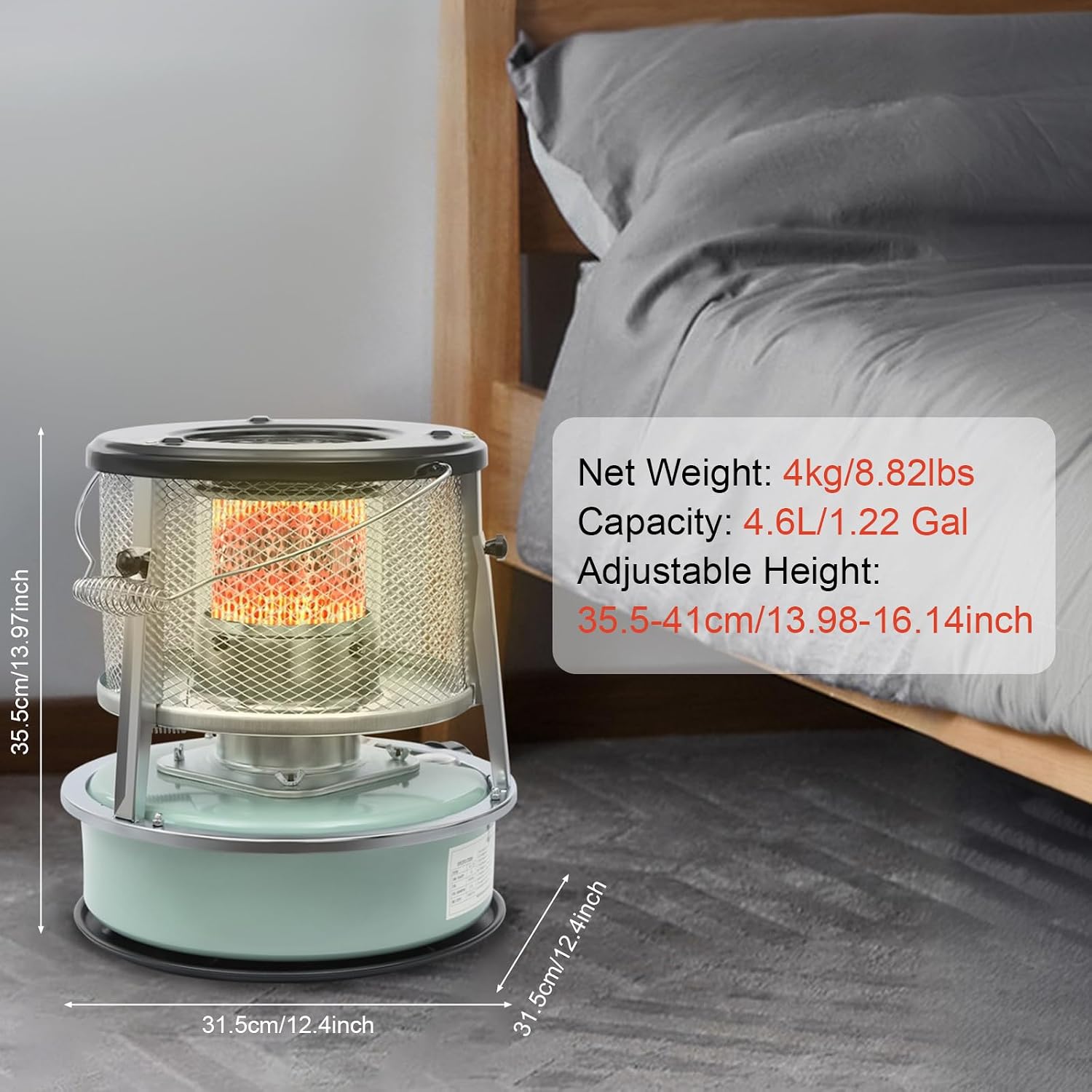 Kerosene Heater, 2600W Kerosene Portable Heaters for Outing Camping & Indoor Use with Handle, Emergency Oil Heater for Heating, Garage, Cooking(4.6L)