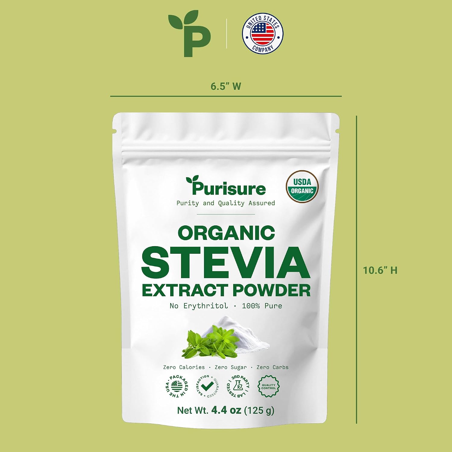 Organic Stevia Extract Powder, Sugar Alternative for Baking and Beverages, Concentrated Formula, Zero Calorie, Non-GMO, Keto Friendly, 892 Servings